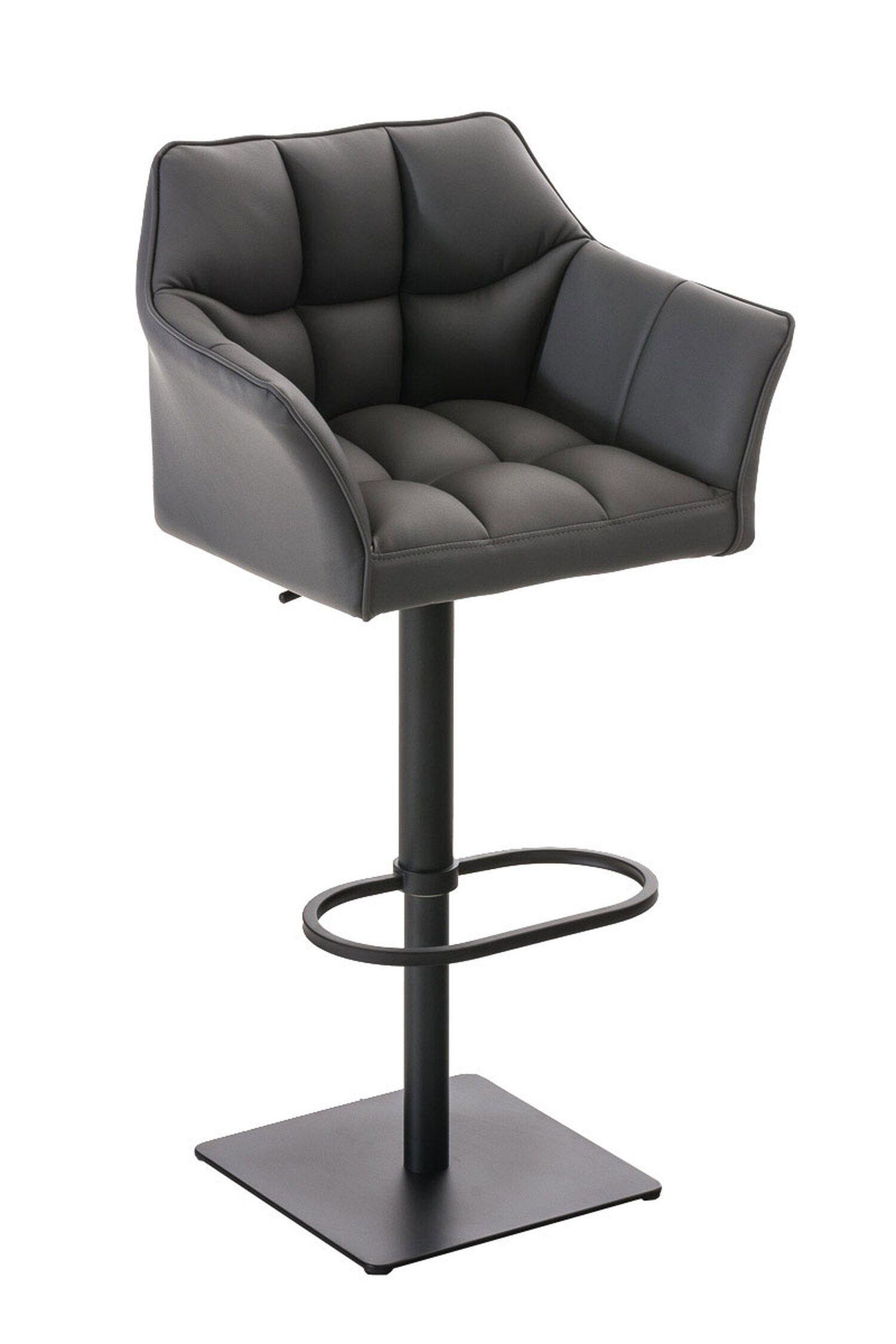 TPFLiving Barhocker Damaso (mit Rückenlehne und Fußstütze - Hocker für Theke & Küche), 360° drehbar - Metall schwarz matt - Sitzfläche: Kunstleder Grau