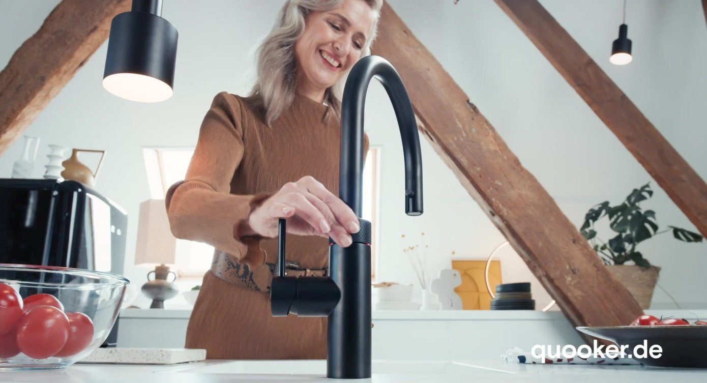 (3XBLKCUBE) 2 Zugauslauf Kochendwasserhahn Schwarz PRO3 Trinkwassersystem mit FLEX Küchenarmatur 100°C QUOOKER (2-St) QUOOKER CUBE mit VAQ