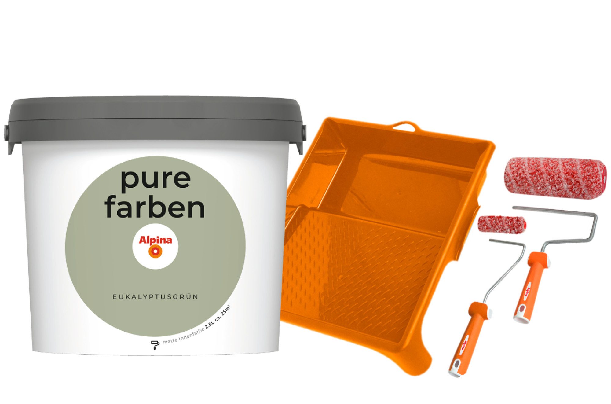 Alpina Wandfarbe - SET - Pure Farben 2,5 Liter + Roller-Set inkl. Farbwanne