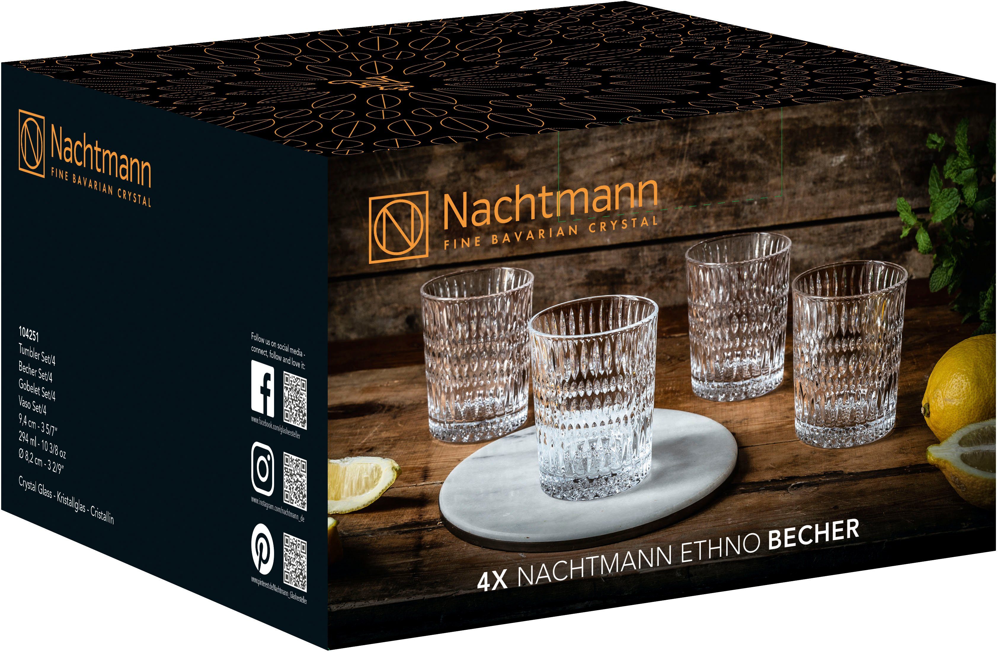 Nachtmann Becher Ethno, 4-tlg., Kristallglas, Made in Germany, 305 ml, 4-teilig