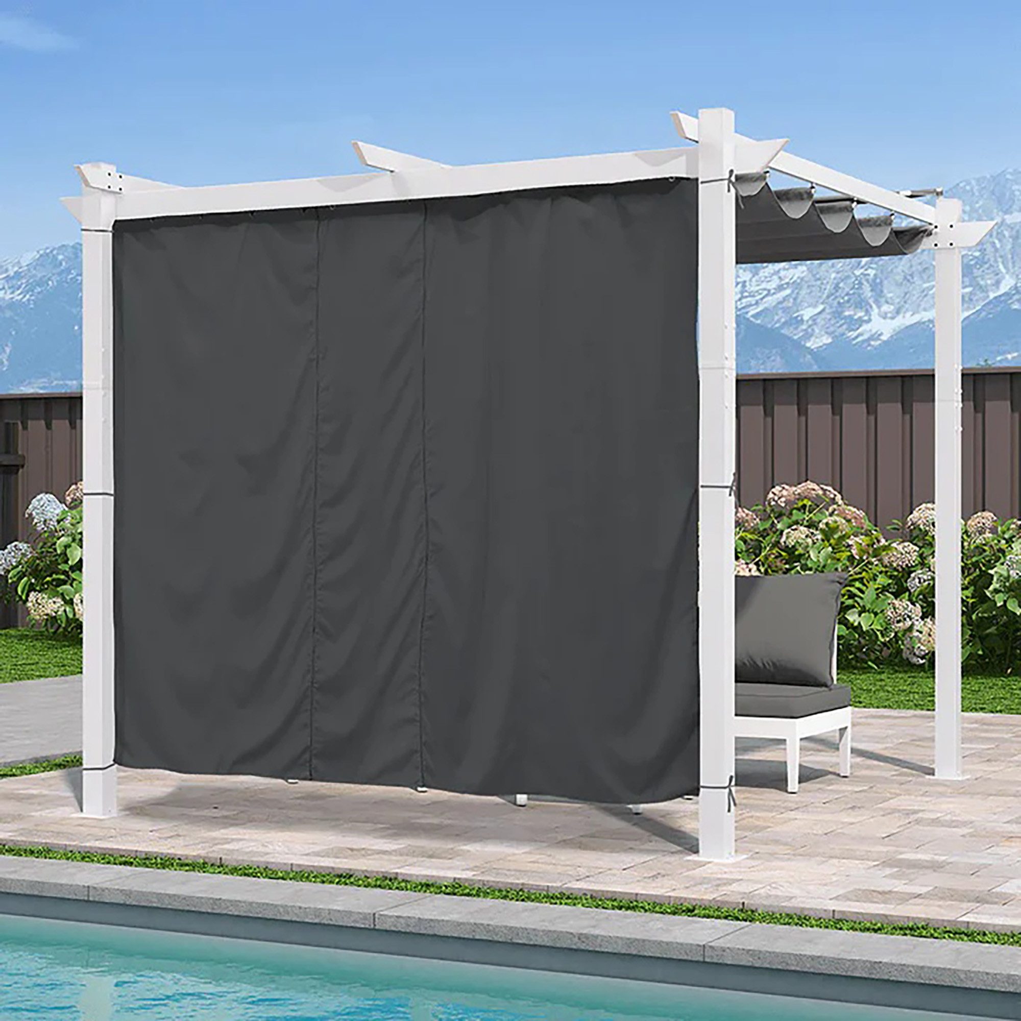 PURPLE LEAF Pergola Pavillon mit Schiebedach aus Aluminium und Seitenvorhang, BxTxH: 300x300x245 cm, (Komplettes Set, 1 Pergola + 1 Seitenvorhang), Freistehende Pergola mit manuellem Schiebedach und Seitenvorhang