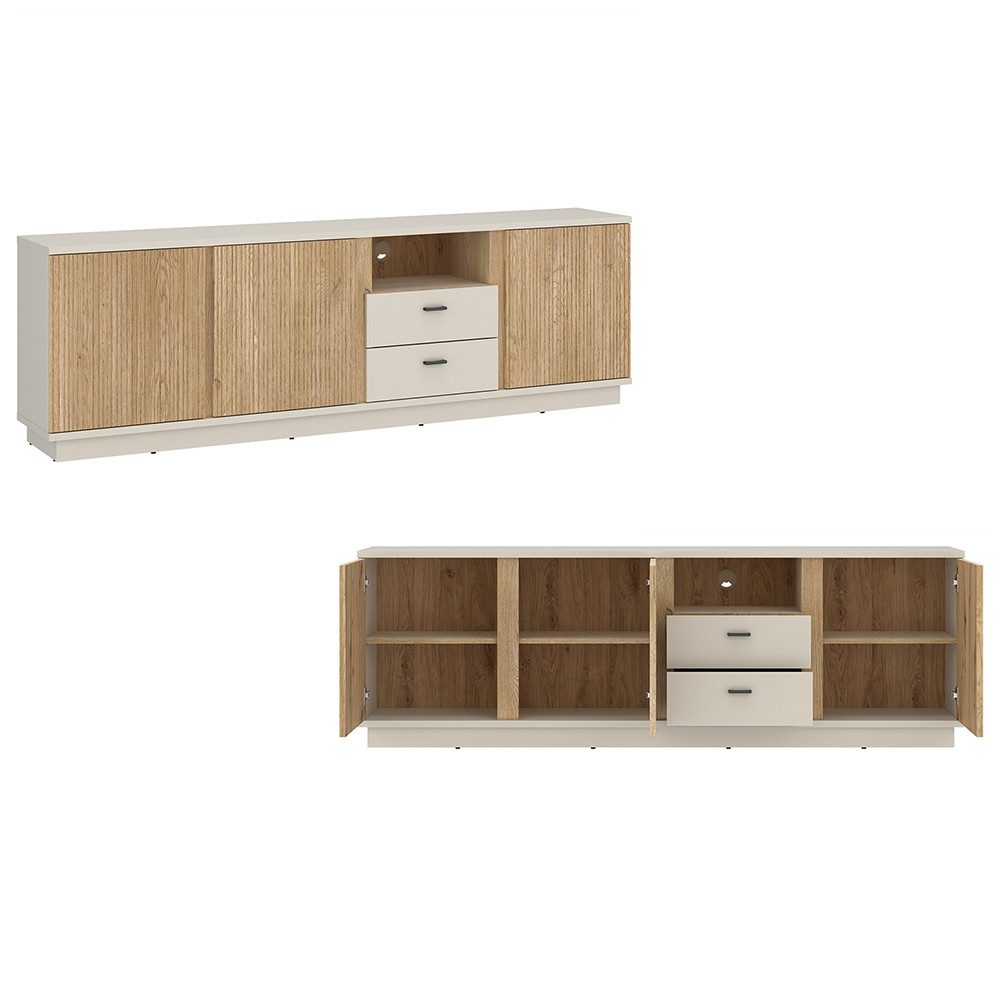 Lomadox Wohnzimmer-Set MOLINA-129, (Mega-Spar-Set, 4-St., Highboard Lowboard Vitrine Wandregal), Wohnzimmermöbel in Eiche & kaschmir mit Softclose & LED-Beleuchtung