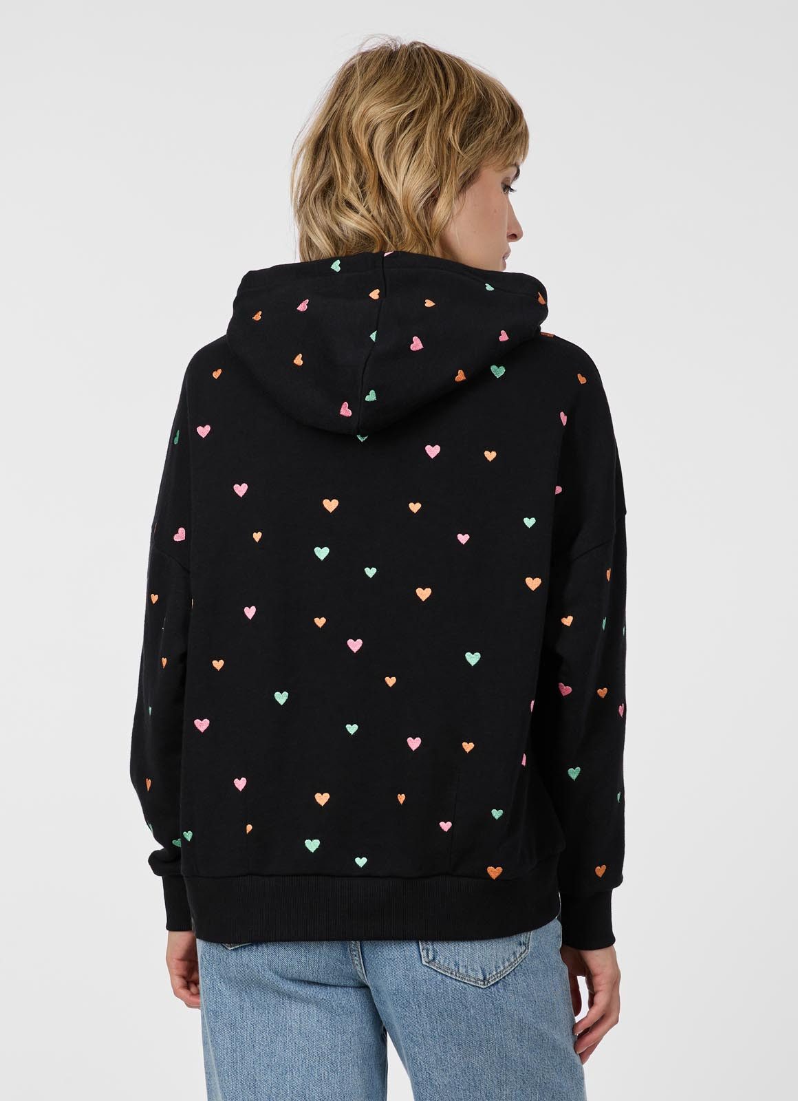 Ragwear Kapuzensweatshirt PIRITA HEARTS mit seitlichen Eingrifftaschen und bunter allover Herzchenstickerei
