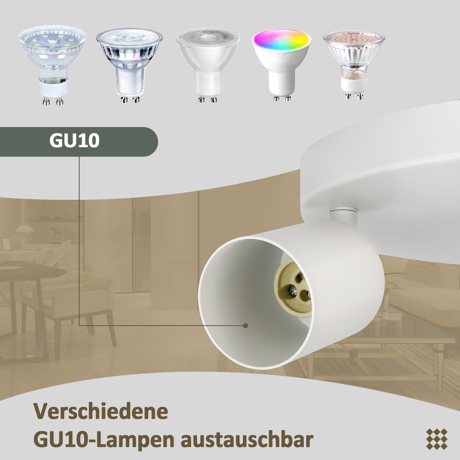 Nettlife Deckenstrahler 2 Flammig Schwarz/Weiß GU10 Wohnzimmer Modern Deckenlampe, Schwenkbar, LED wechselbar, Innen Rund Flur Deckenspot für Schlafzimmer Küche – Bild 5 von 5