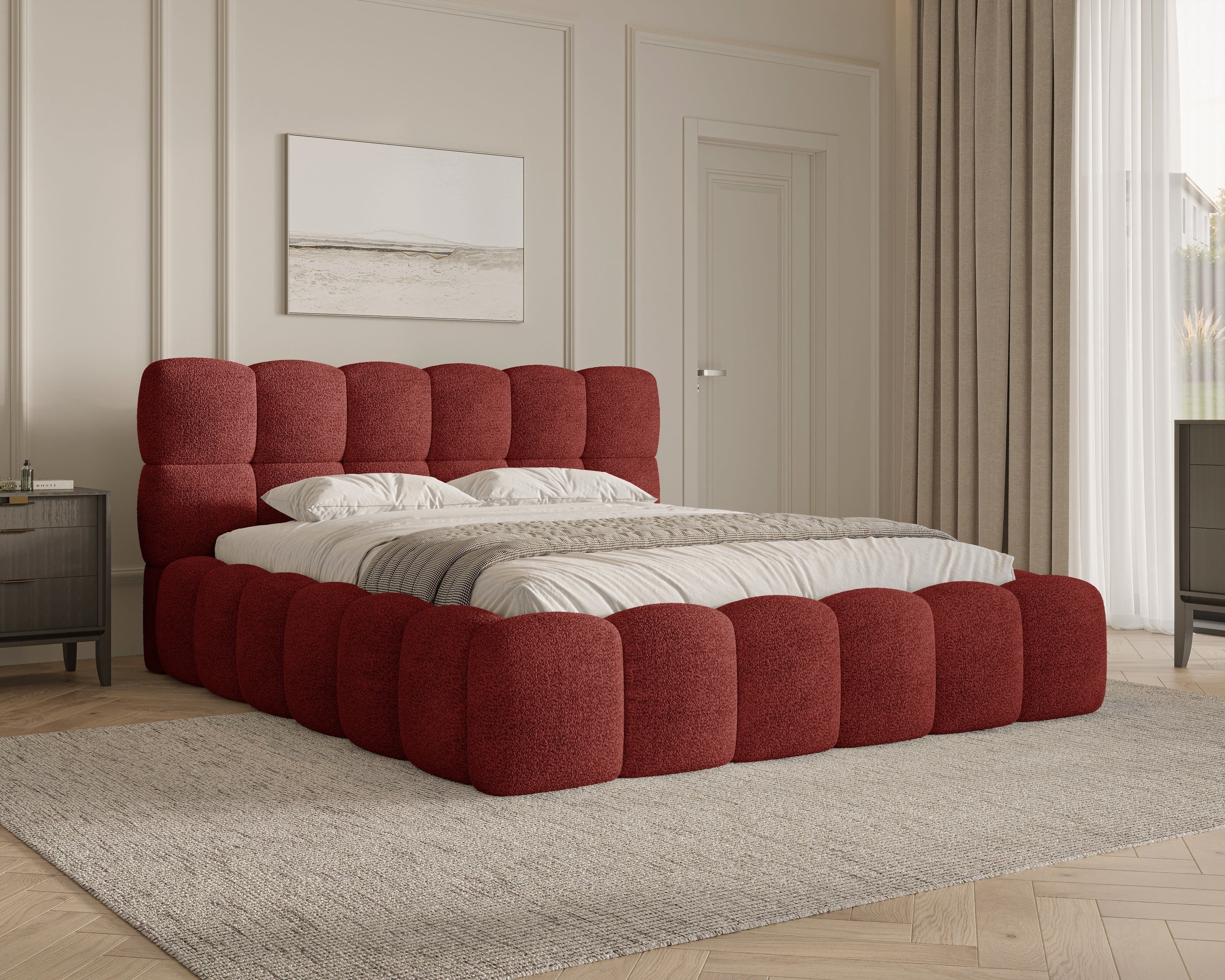 MOEBLO Polsterbett Bubble aus Bouclé 19 (Polsterbett Bubble boucle mit Bettkasten und Lattenrost Wolkenbett Cloud - Polsterbett 140), Maße (BxHxT): 163/183/203 x 100 x 220 cm