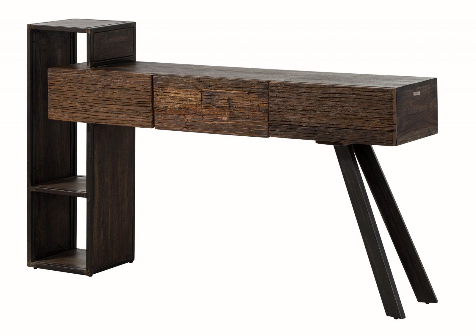 Massivmoebel24 Konsolentisch SEVILLA (Konsolentisch Akazie / Altholz 160x36,5x97 braun lackiert CITY #02), Konsolentisch Akazie / Altholz 160x36,5x97 braun lackiert CITY #02