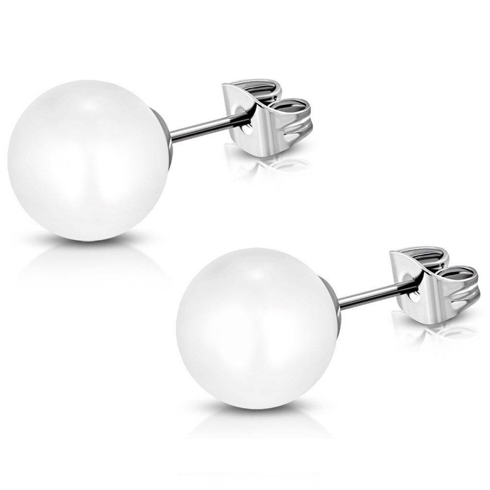 BUNGSA Ohrstecker-Set Ohrstecker Perle 8mm Silber aus Edelstahl Damen (1 Paar (2 Stück), 2-tlg), Ohrschmuck Ohrringe