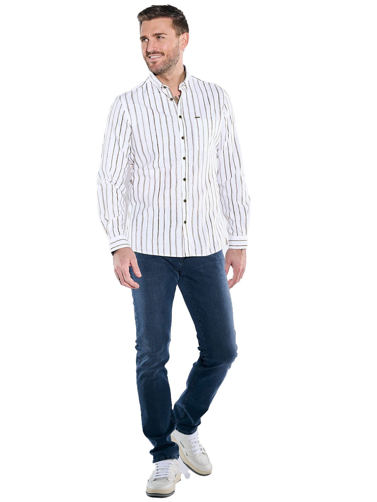 emilio adani Langarmhemd Herren Langarm-Hemd gestreift, Naturweiss