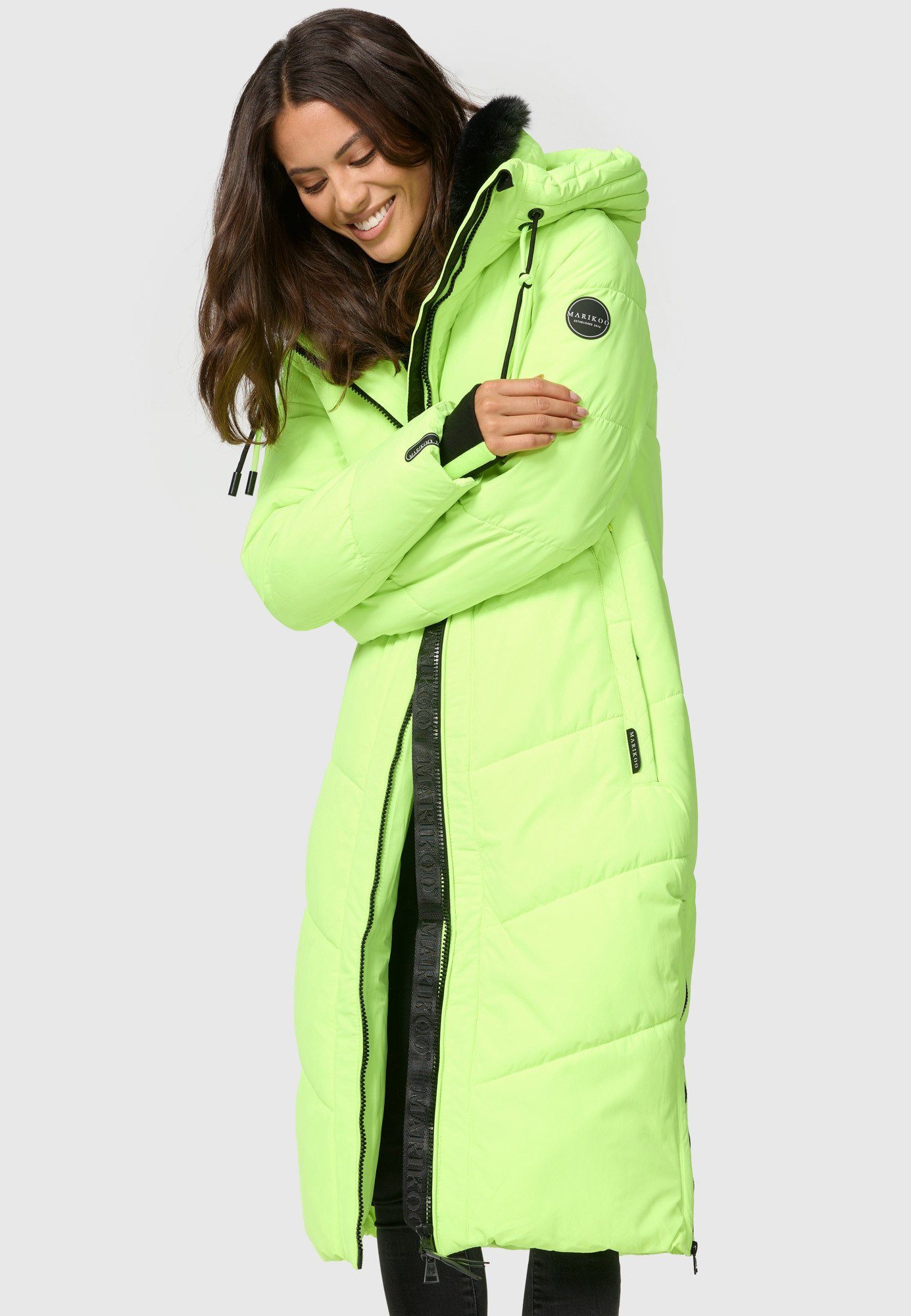 Marikoo XVI Winterjacke Mantel Nadaree mit großer Kapuze Green Neon Stepp