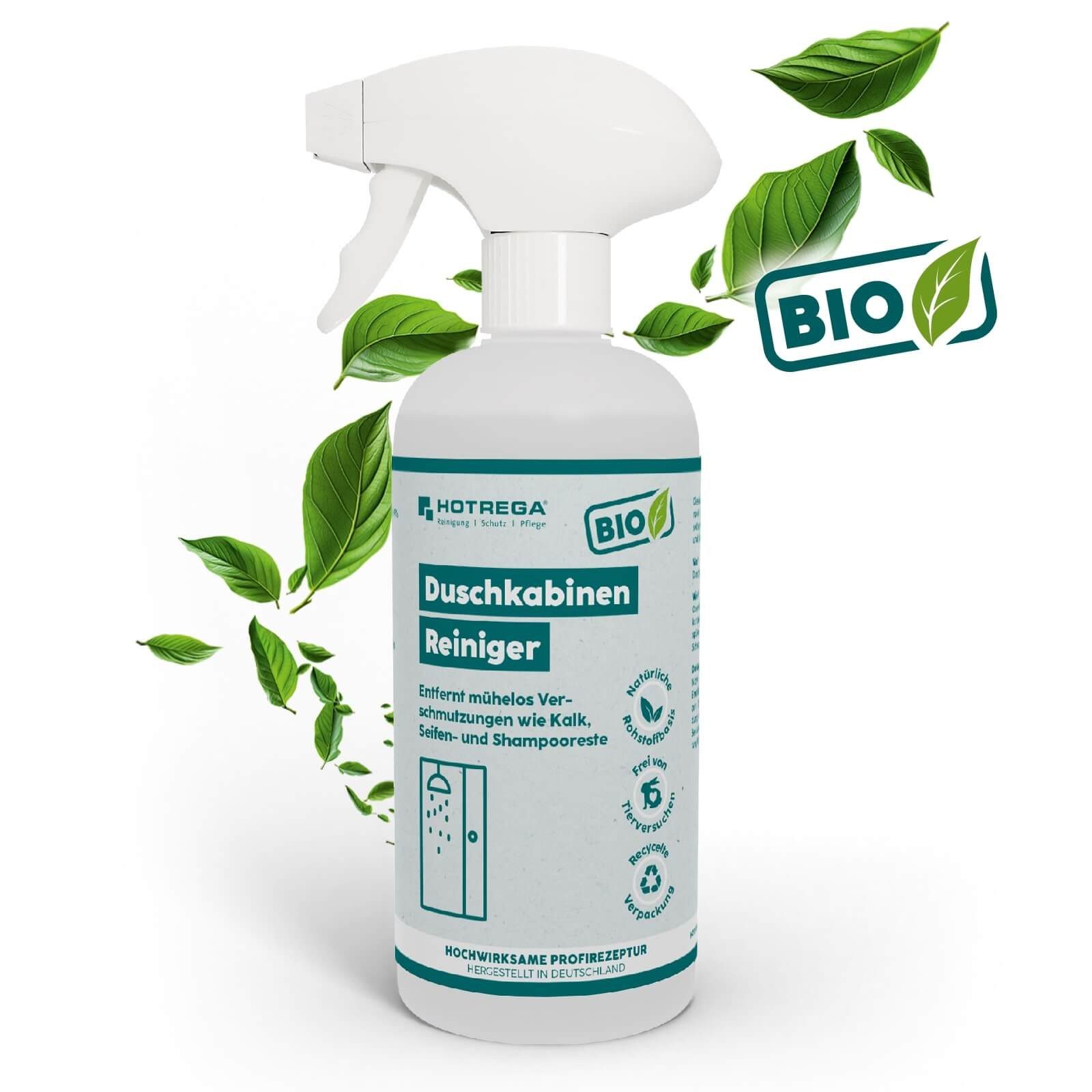 HOTREGA® BIO Duschkabinen-Reiniger 500ml Duschkabinenreiniger (Tierversuchsfrei Löst Kalk, Seife, Bakterien uvm)
