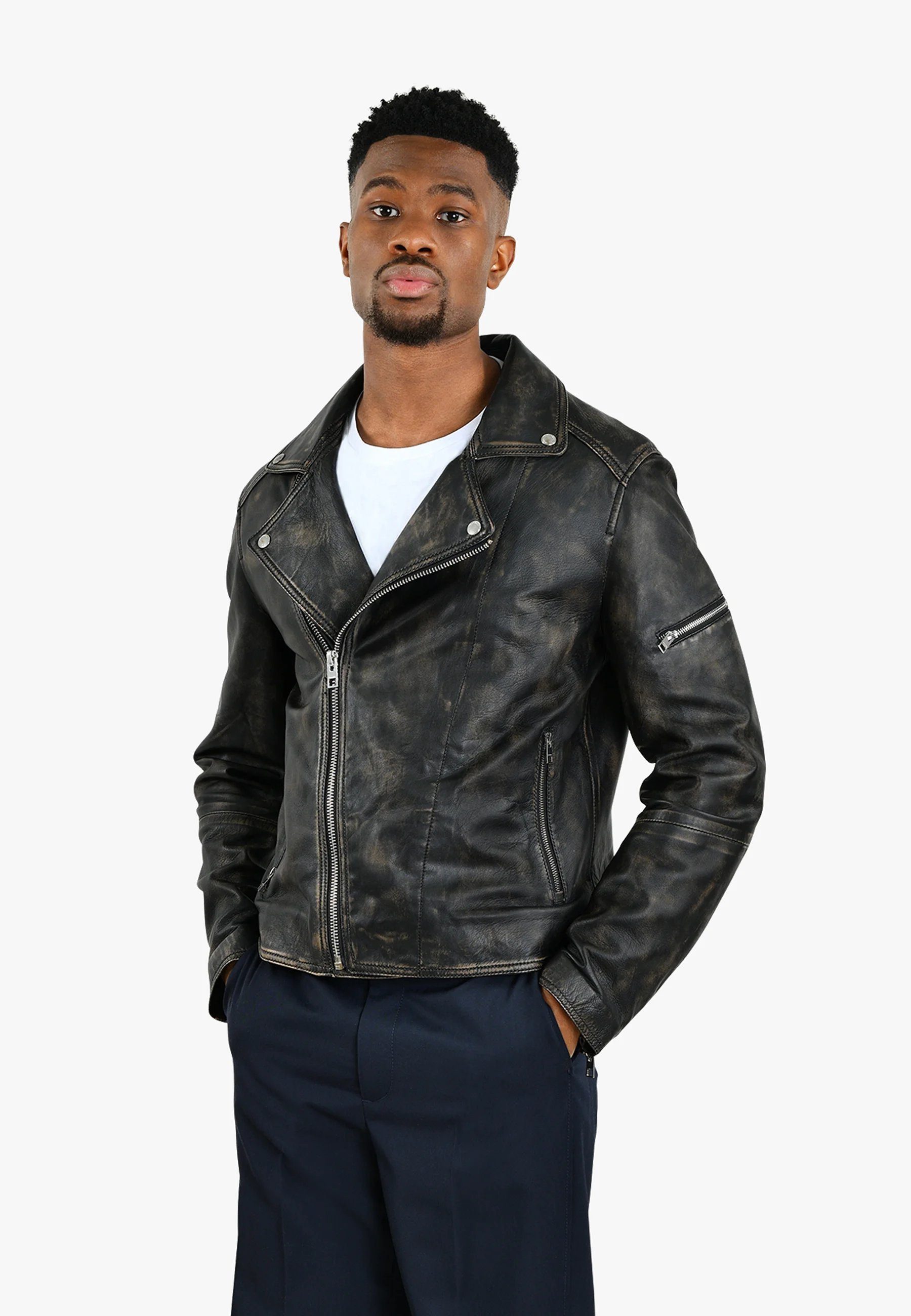 OAKWOOD mit Lederjacke Finish, Slim Fit Trevor edlem Bronze