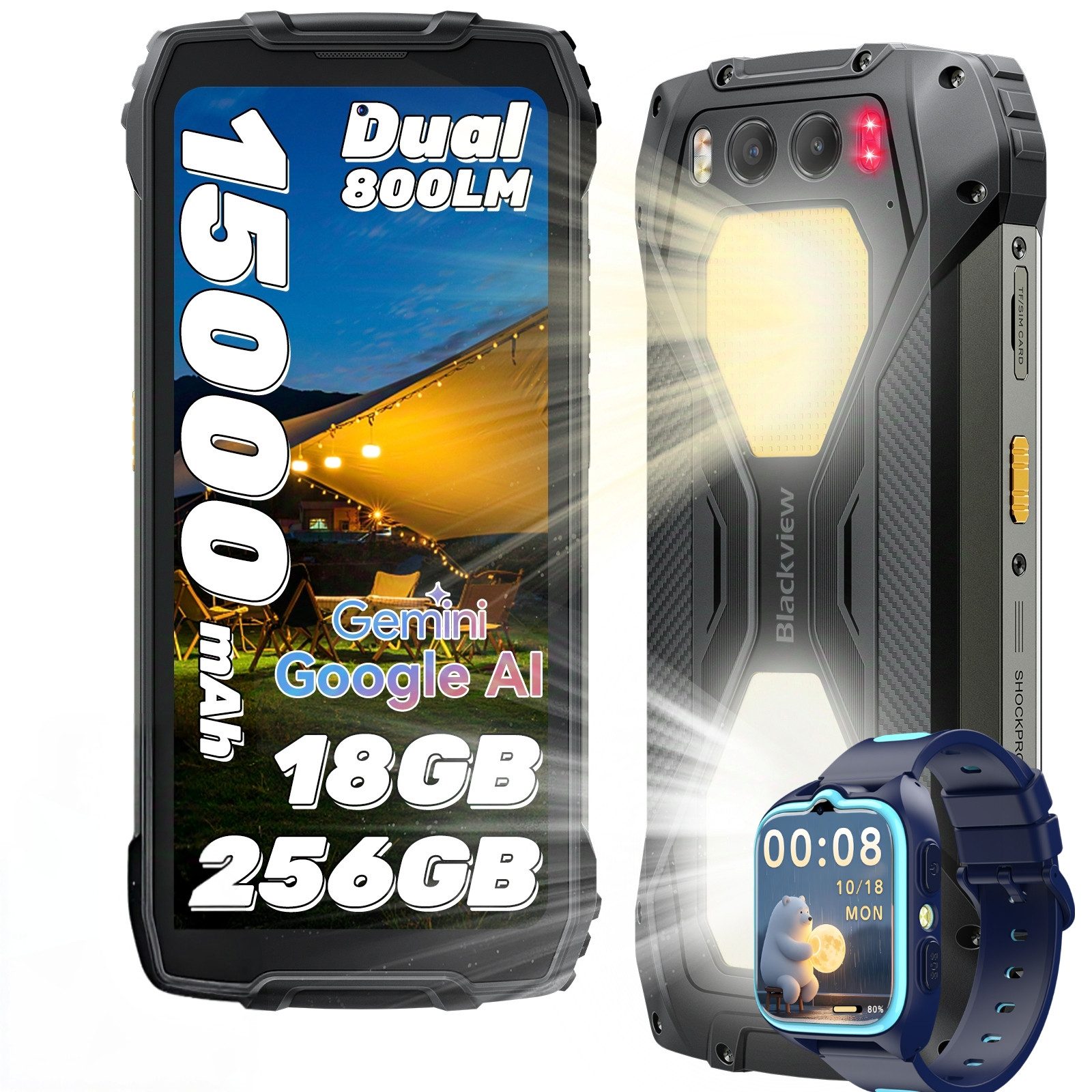 blackview BV7300 incl. Z30 800LM Campinglicht Ohne Vertrag Handy (6.67 Zoll, 50 MP Kamera, 15000mAh, 45W, 50MP, 32MP, 20MP, 6,67", NFC)