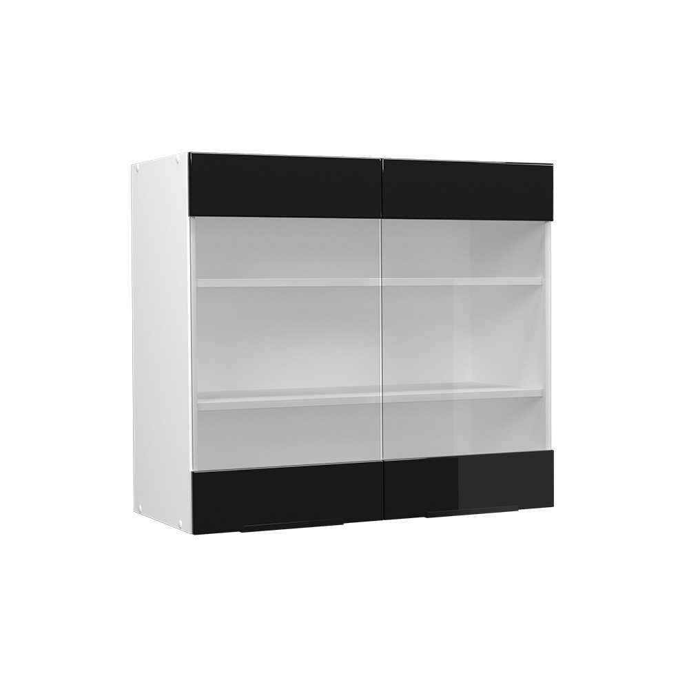 Vicco Glashängeschrank Hängeglassschrank 80cm Schwarz/Eiche