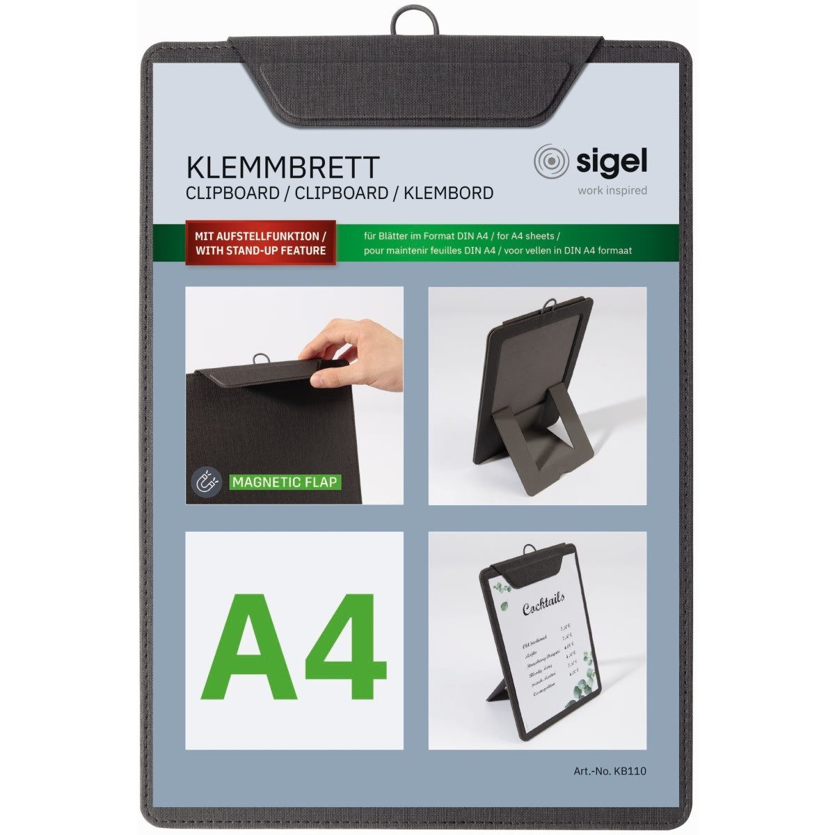 Schreibmappe Speisekarten-Klemmbrett für DIN A4 Kunststoff schwarz.