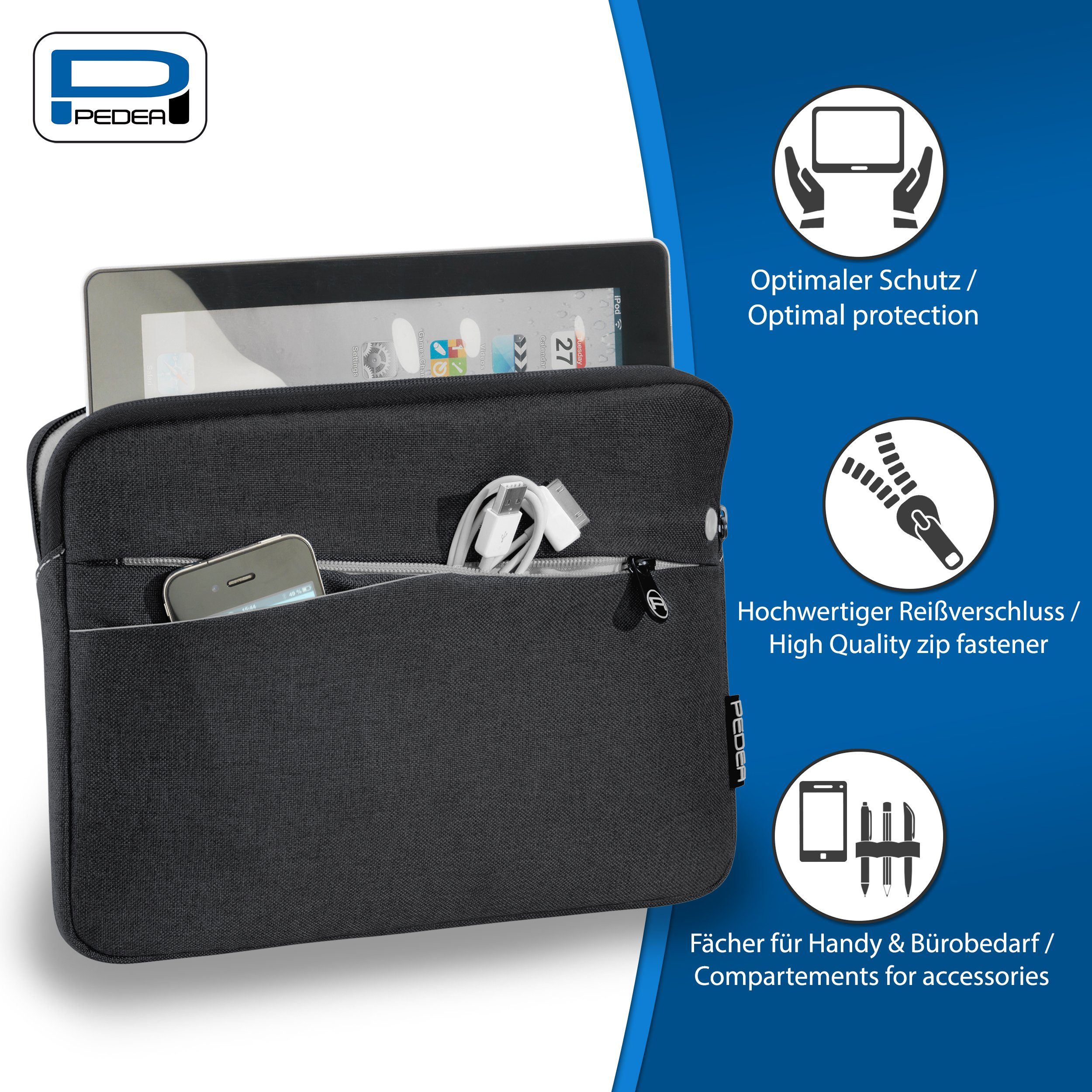 PEDEA Tablettasche FASHION Tablet Hülle mit Polsterung 10,1 / 11 Zoll (kompatible mit iPad, Huawei MatePad, Lenovo Tab, Samsung Galaxy Tab), Schutzhülle mit ein – Bild 2 von 5