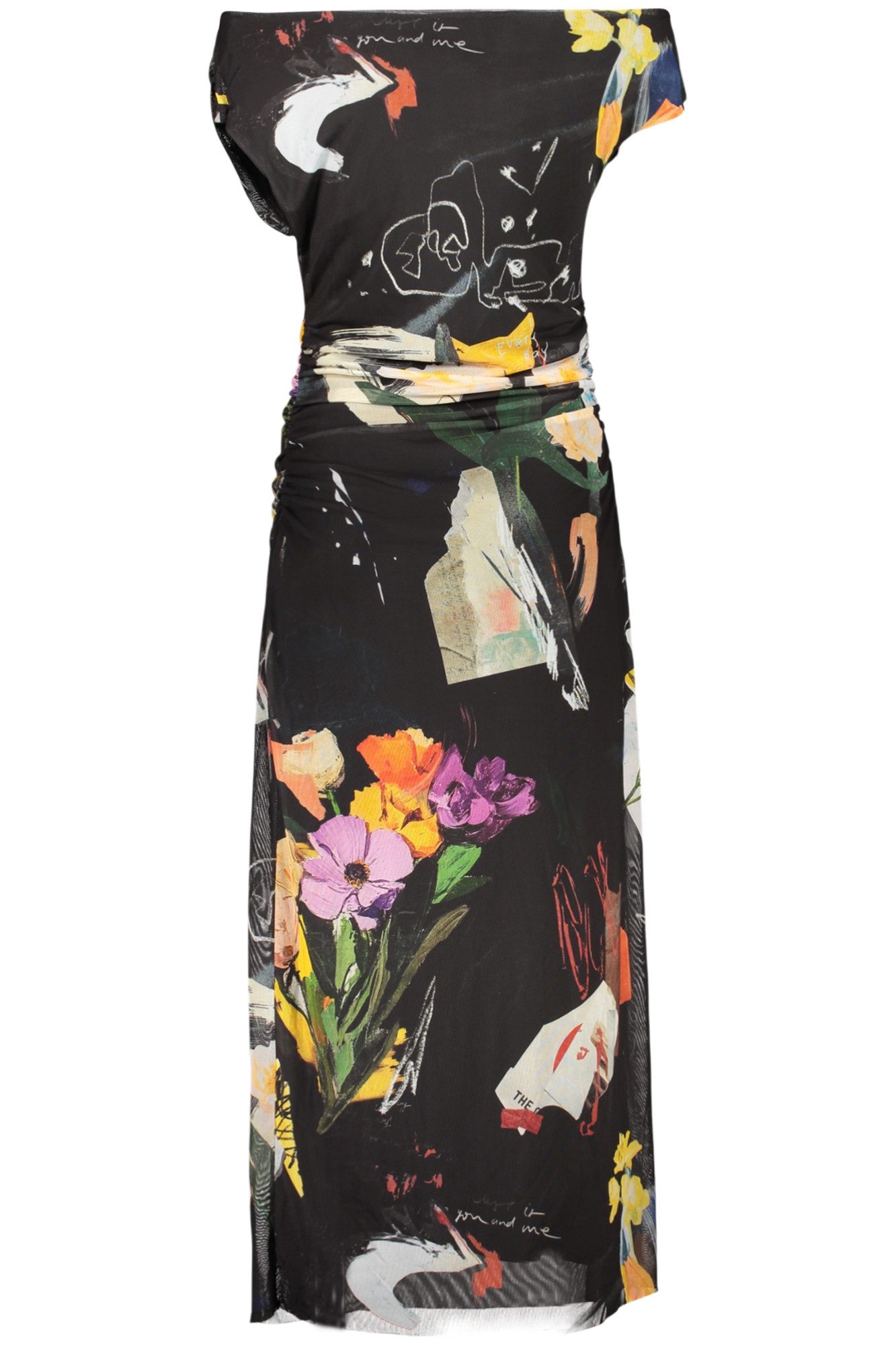Desigual Partykleid Schwarzes Damenkleid mit Print und U-Boot-Ausschnitt – Lange Kleider