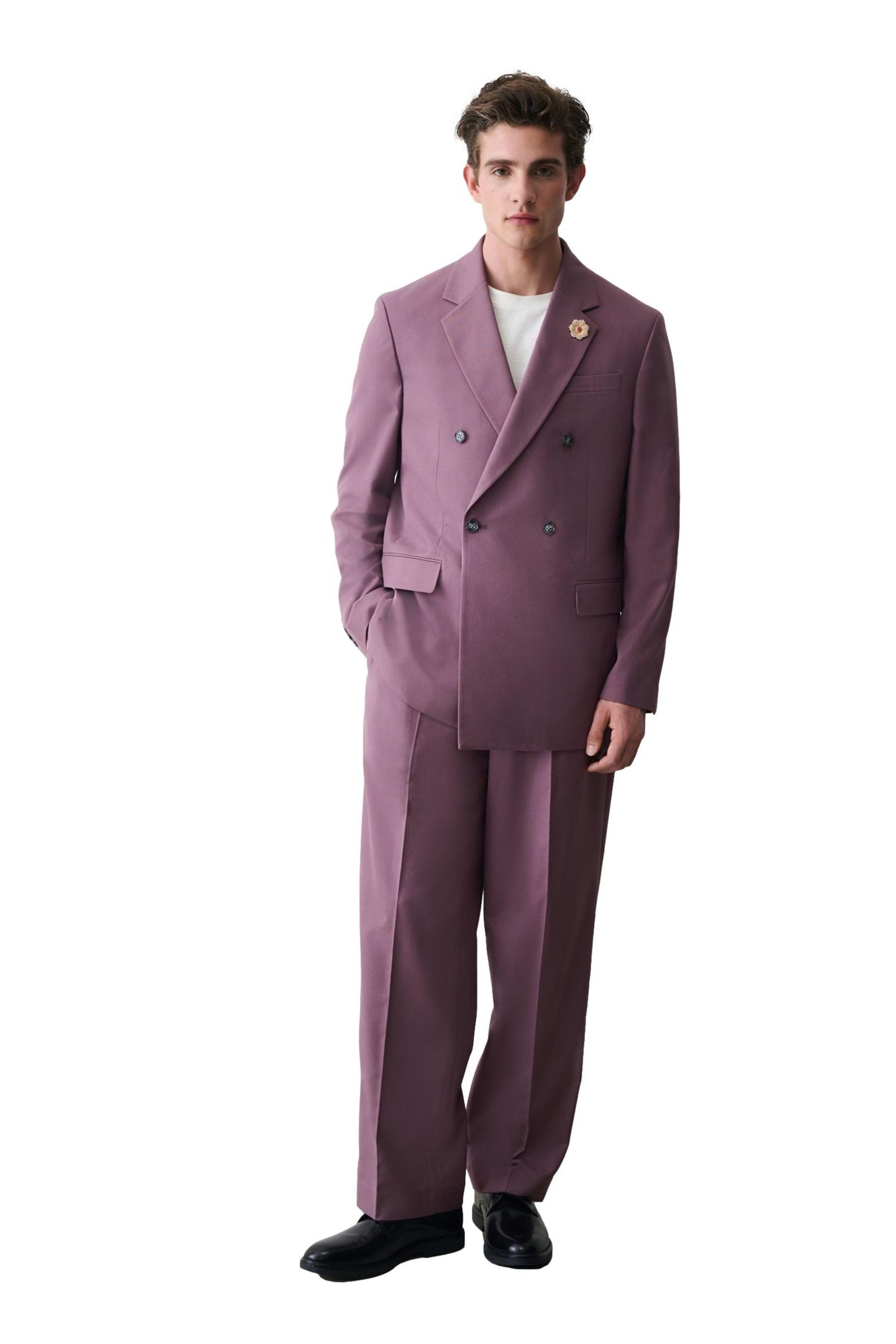 Next Sakko Doppelreihiges Loose Fit Anzugsakko mit Brosche (1-tlg)