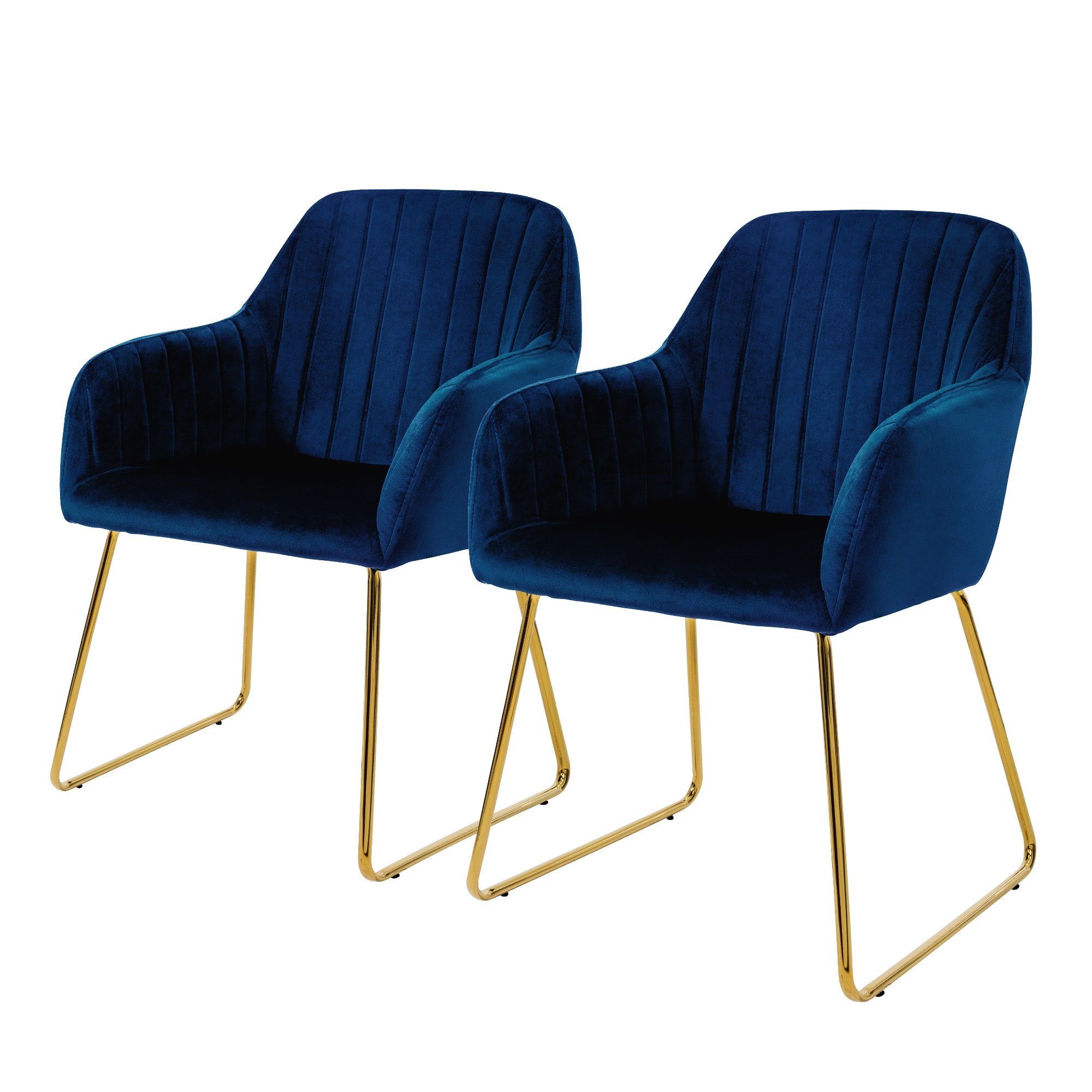 ML-DESIGN Stuhl Küchenstühle Polsterstühle Wohnzimmerstühle, 2er Set Blau Samtbezug Metallbeine ergonomisch