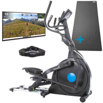 Skandika Crosstrainer CardioCross Carbon Champ inkl. Schutzmatte, Ellipsentrainer mit 24,5kg Schwungmasse, bis 150 kg