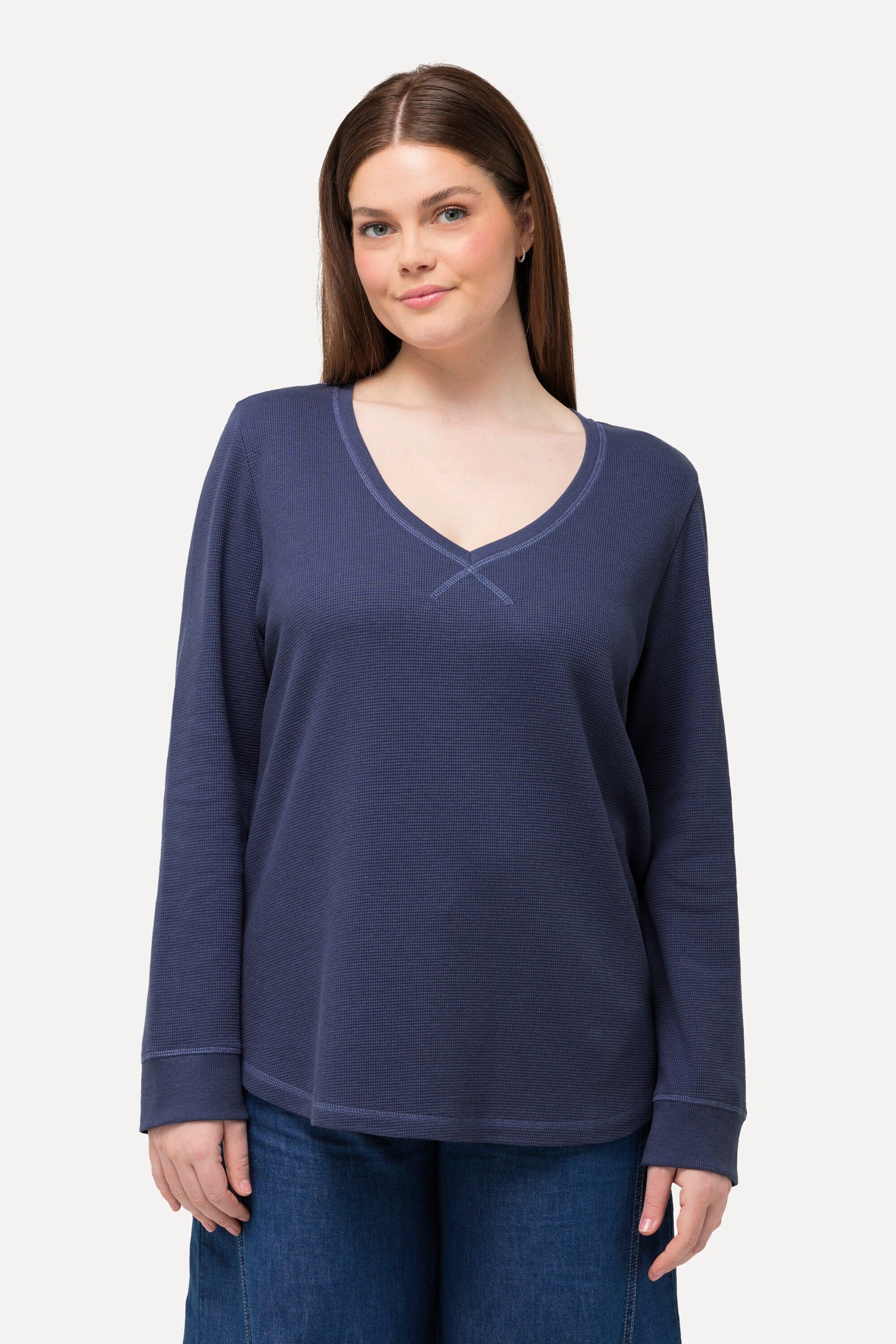 Sweatshirt Sweatshirt Waffelstruktur V-Ausschnitt