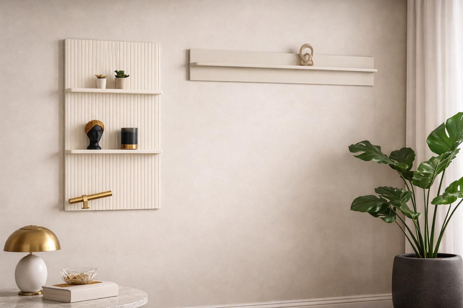Xlmoebel Wandregal Elegantes Regal in Creme mit goldenen Akzenten, 2-tlg., Made in Europa