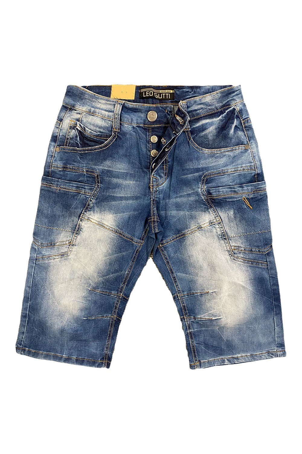 Jeansshorts Sommer LEO in Jeans GUTTI Hose Blau Jeans (1-tlg) 3151 5-Pocket Kurze Shorts