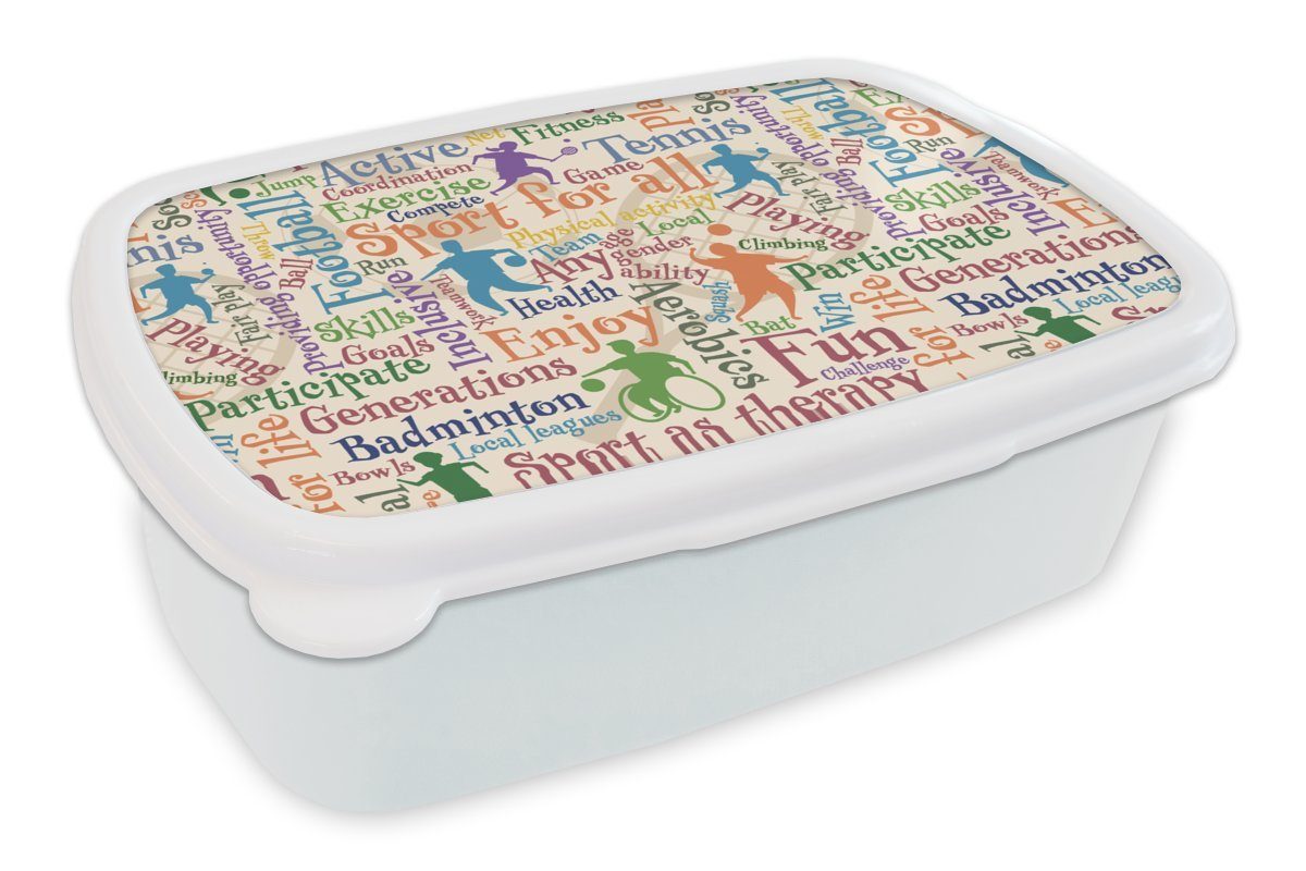 MuchoWow Lunchbox Muster - Sport - Alphabet - Zitate, Kunststoff, (2-tlg), Brotbox für Kinder und Erwachsene, Brotdose, für Jungs und Mädchen weiß