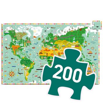 DJECO Puzzle Wimmelpuzzle: Weltreise + Booklet - 200 Teile, Puzzleteile