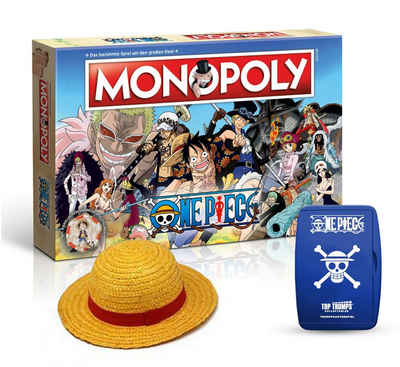 Winning Moves Spiel, Brettspiel Monopoly - One Piece + Top Trumps & Ruffy Strohhut
