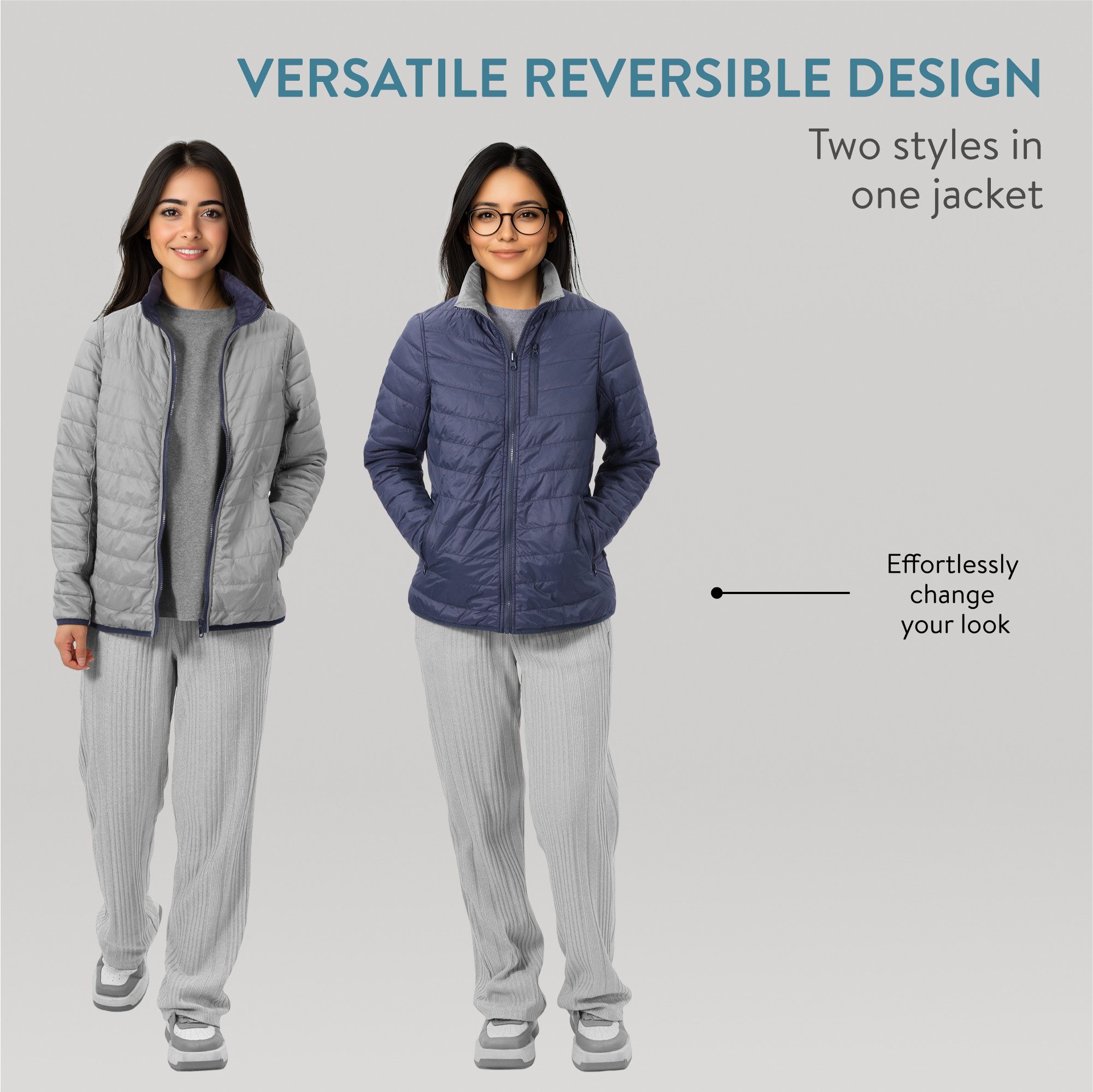 JEMIDI Sakko Damen Steppjacke leicht - Puffer Jacket - Jacke L blau grau (1 günstig online kaufen