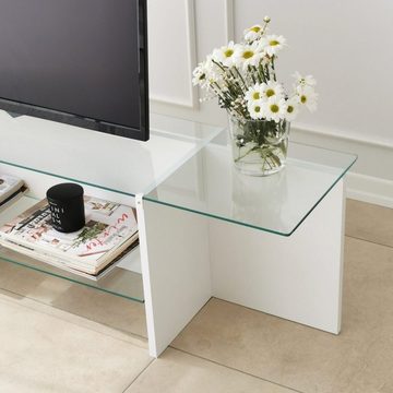 Luxusbetten24 Sideboard Designer TV Board Escape, Weiß mit Ablageflächen aus Glas