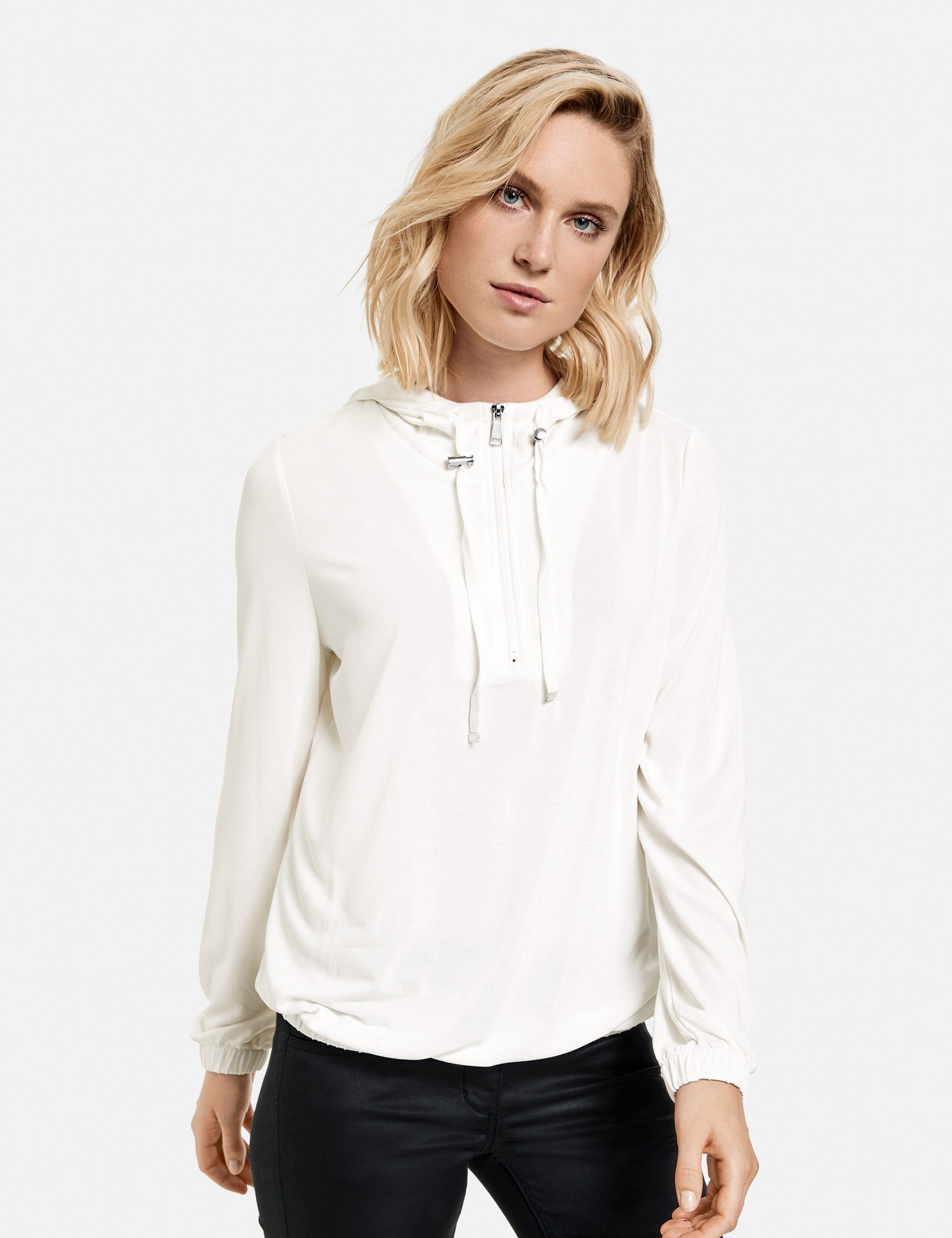 Taifun Langarmshirt Reißverschluss mit Hoodie Offwhite