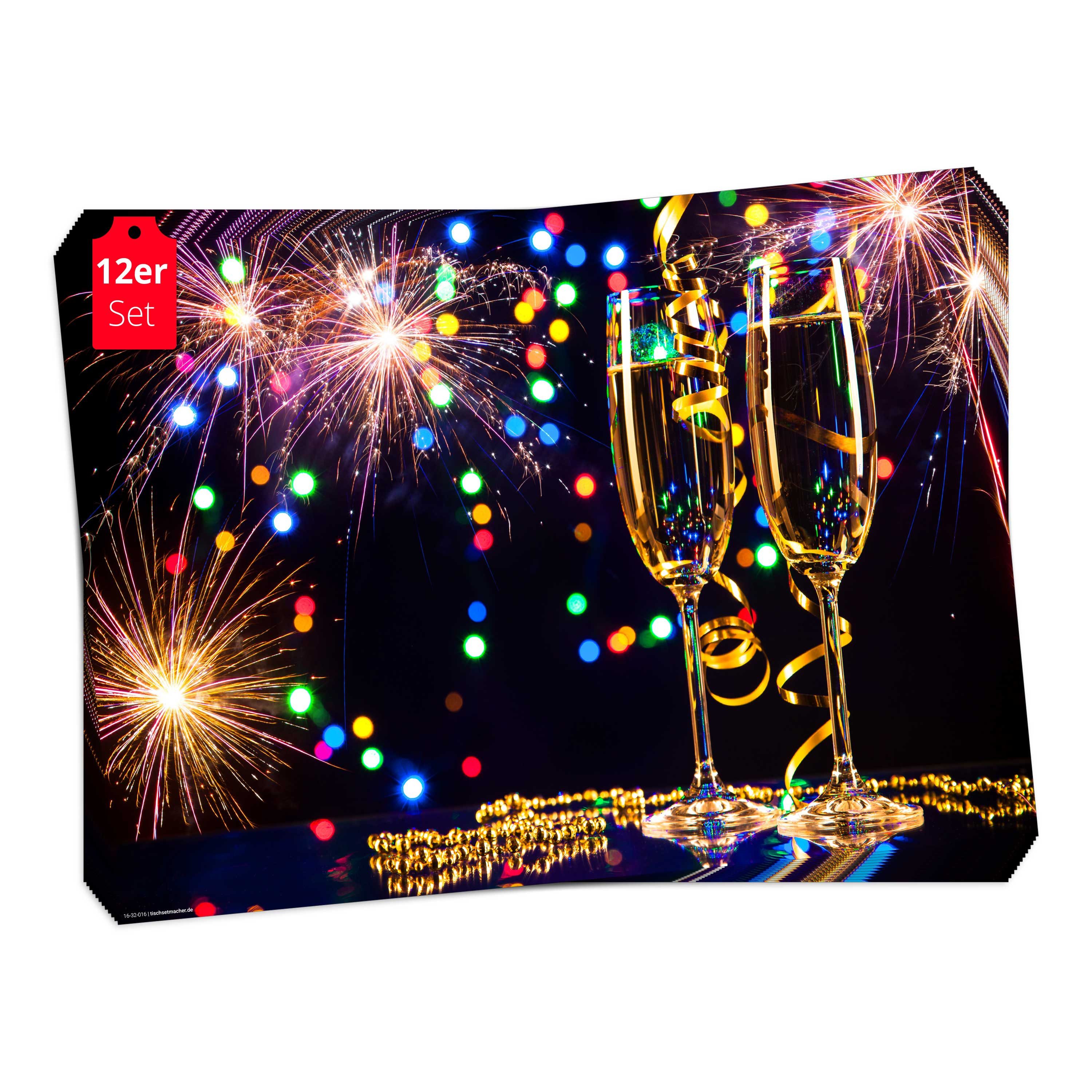Tischsetmacher Platzset Tischsets I Platzsets - Silvester - Silvesterdeko - Bunte Party, (aus Naturpapier in Aufbewahrungsmappe für tolles Ambiente, 12-St., 44 x 32 cm / bunt), Tischdeko Made in Germany