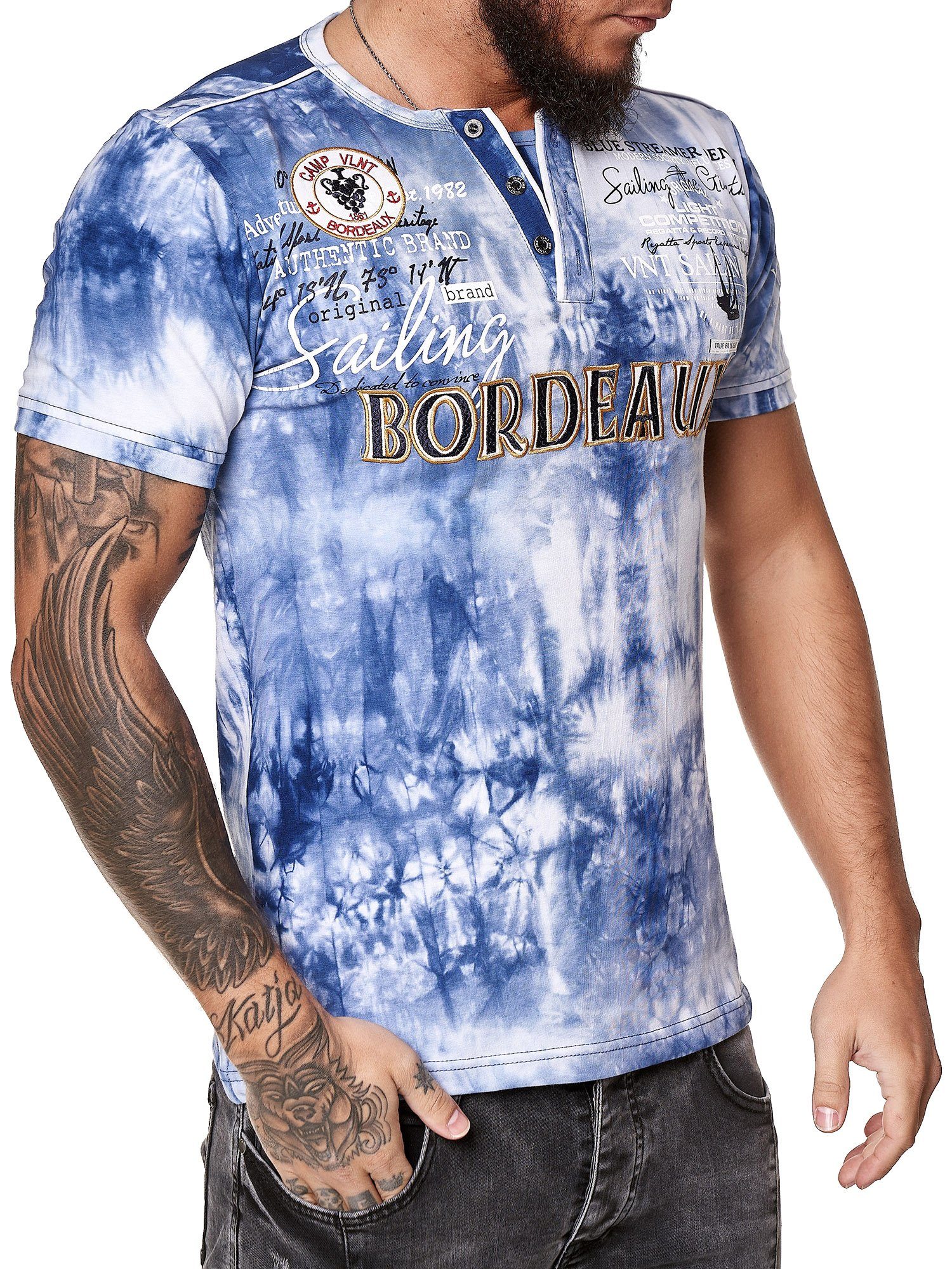 T-Shirt (Shirt Freizeit 1-tlg) Kurzarmshirt Tee, Casual Fitness OneRedox Indigo 3589C Polo Blau