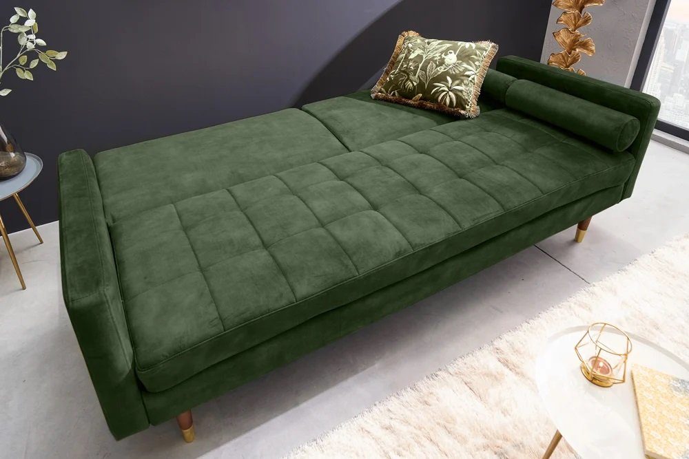 LebensWohnArt Sofa 196cm 3-Sitzer Elegantes Mikrovelours Schlafsofa DIVANO grün