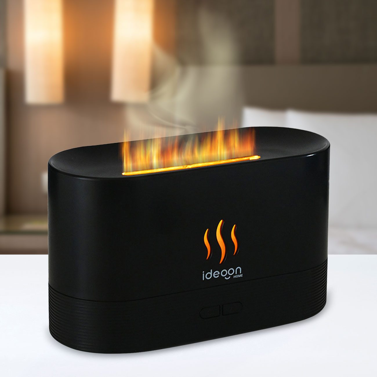 shop'n smile ideoon Diffuser Aroma Diffuser mit Flammeneffekt Ultraschall 10h Duftbefeuchter USB-C, 2 Helligkeitsstufen, Auto-Stop bei Leerstand, Tankkapazität 180 ml