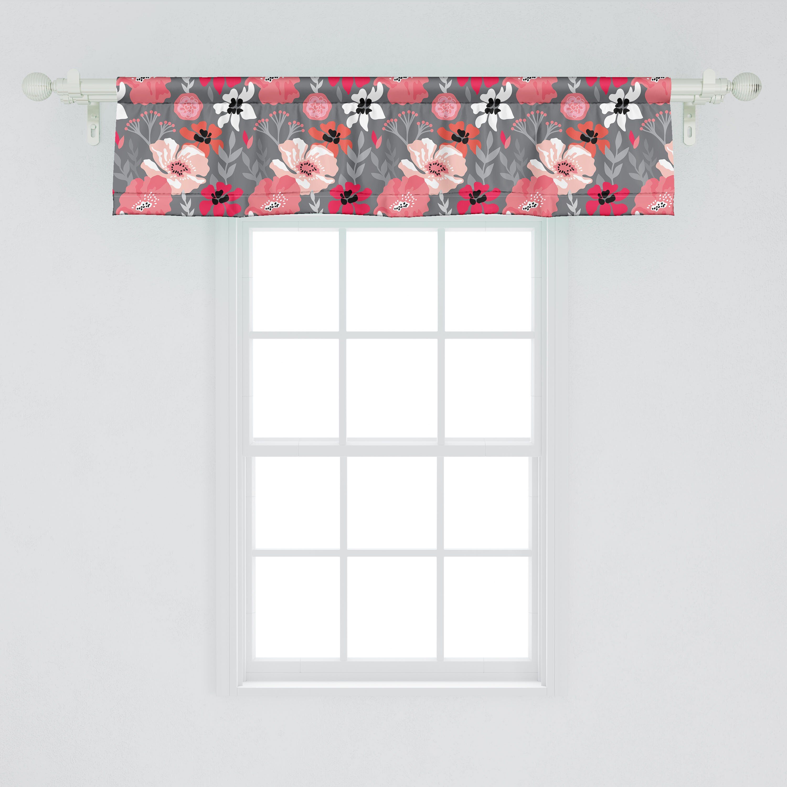 Scheibengardine Vorhang Volant für Retro Flower Küche Abakuhaus, mit Schlafzimmer Stangentasche, Microfaser, Blumen Verschiedene Images Dekor