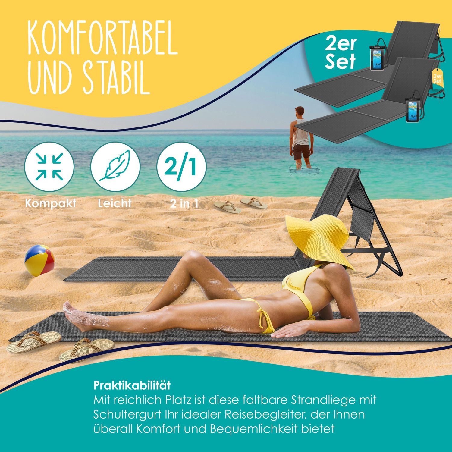 KESSER Gartenliege Strandmatte klappbar mit verstellbarer günstig online kaufen
