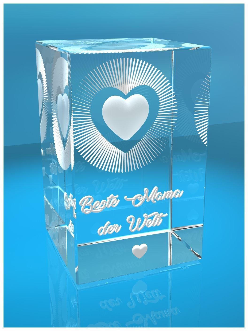 Welt Hochwertige I Dekofigur 3D Muttertag, Herz Glas I in I Familienbetrieb zum Mama Beste Geschenk Germany, VIP-LASER Made Kristall Geschenkbox, der