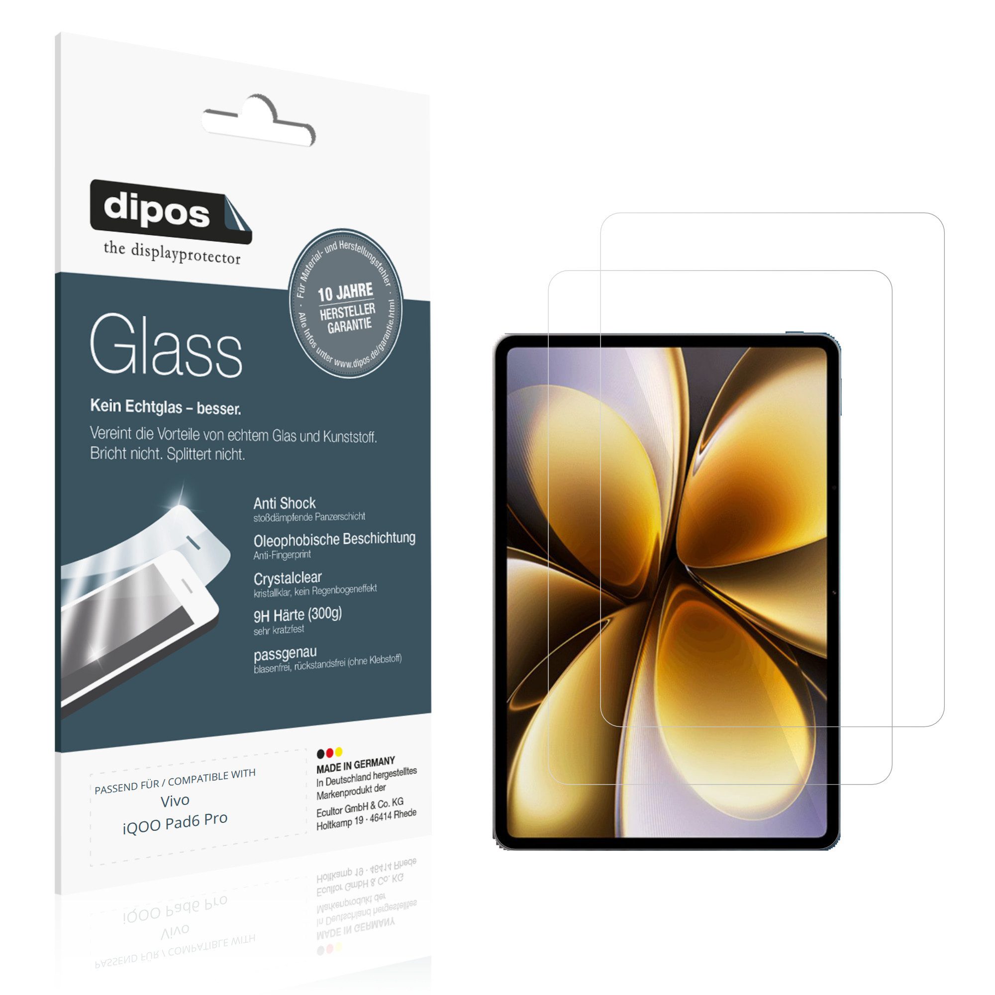 dipos Displayschutzfolie Schutzfolie für Vivo iQOO Pad6 Pro, 2 Stück, Displayschutz Schutz Folie Made in Germany