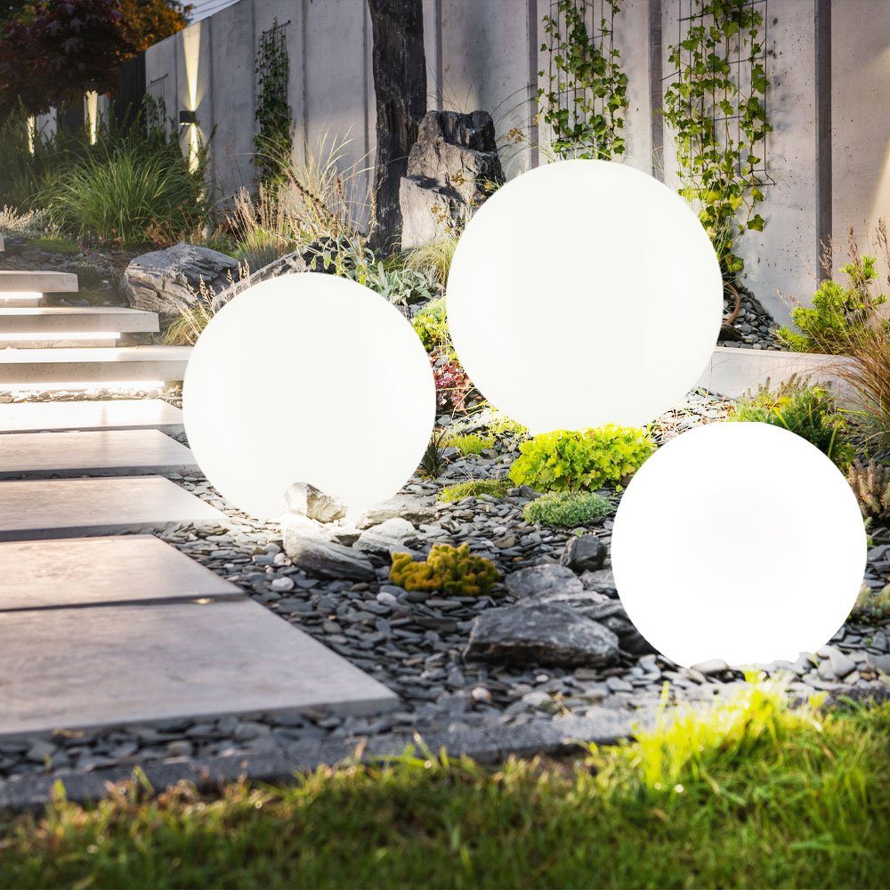 etc-shop LED Kugelleuchte, LED-Leuchtmittel fest verbaut, Warmweiß, 3er Set LED Außen Solar Kugel Leuchten Garten Beleuchtung Rasen-