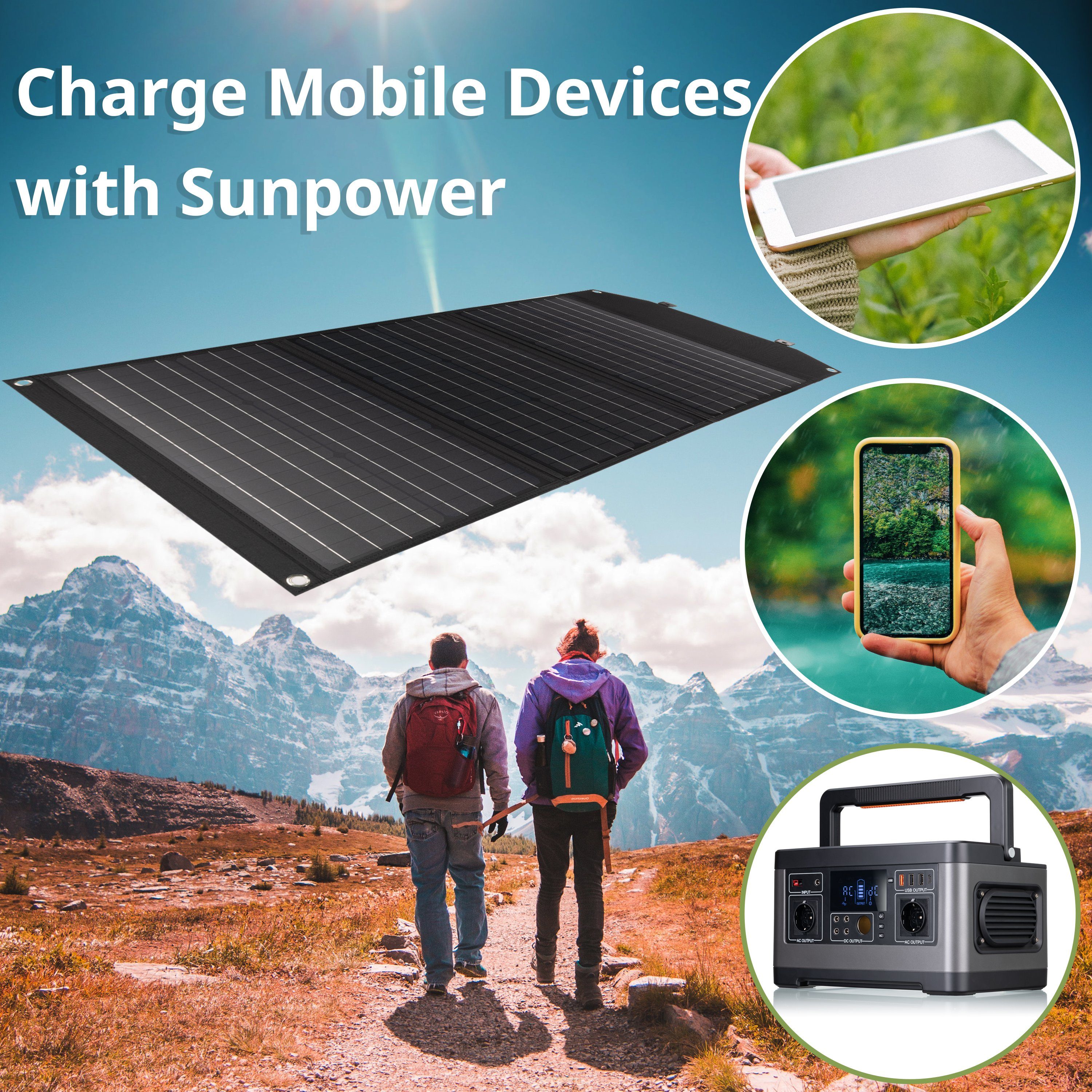 BRESSER BRESSER Mobiles Solar-Ladegerät 90 Watt mit USB- u. DC-Anschluss Powerstation – Bild 3 von 5