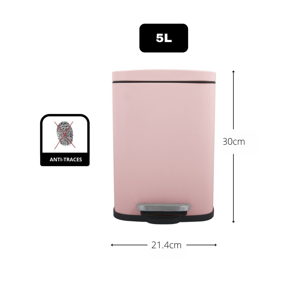 spirella Kosmetikeimer AKIRA, Treteimer mit Softclose-Absenkautomatik, herausnehmbarem Inneneimer, Anti-Fingerprint-Beschichtung, 5L, rosa