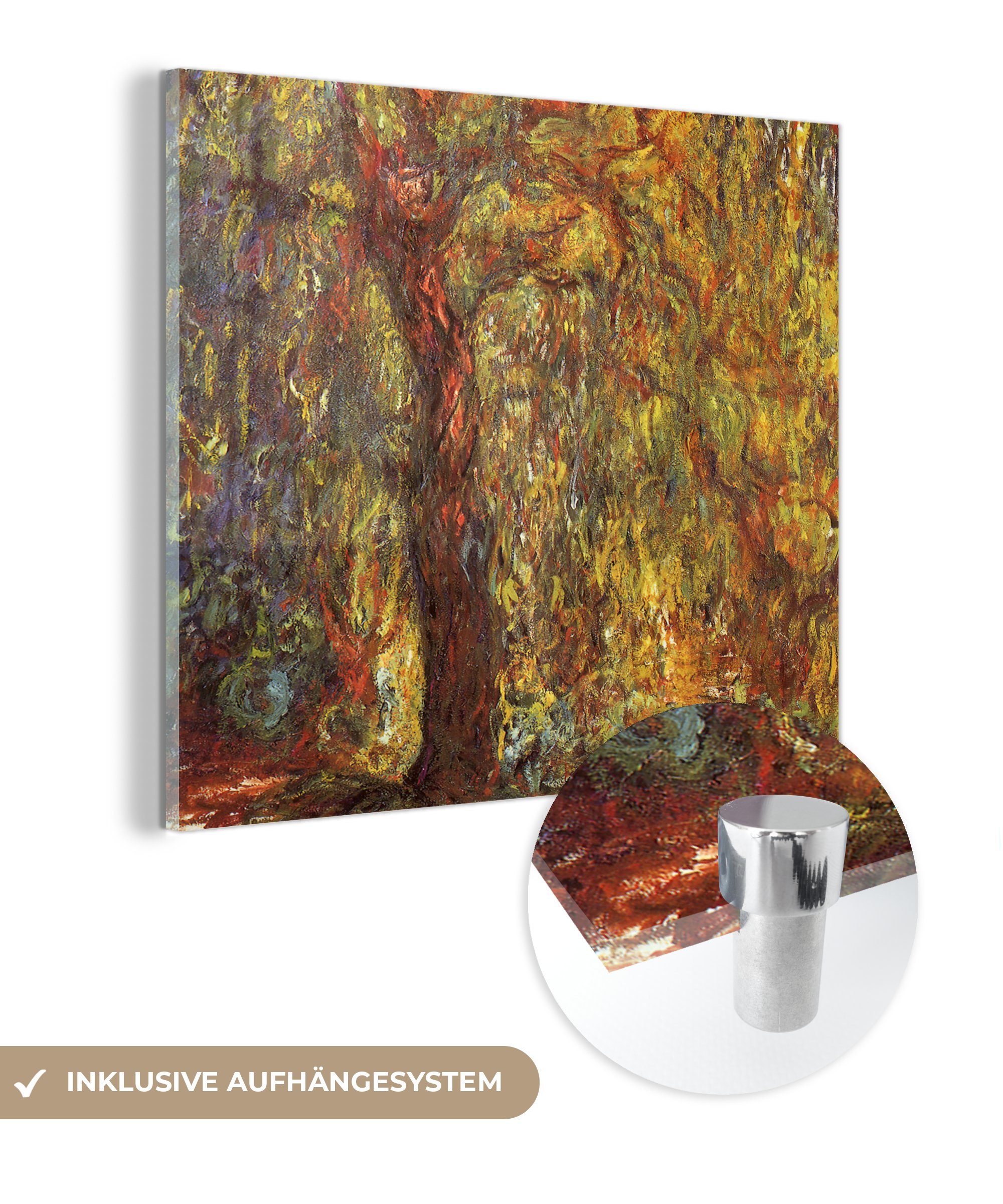 MuchoWow Acrylglasbild Trauerweiden Claude Monet, Wandbild Glas Bilder auf - Glasbilder Glas (1 auf - - St), Foto Wanddekoration 