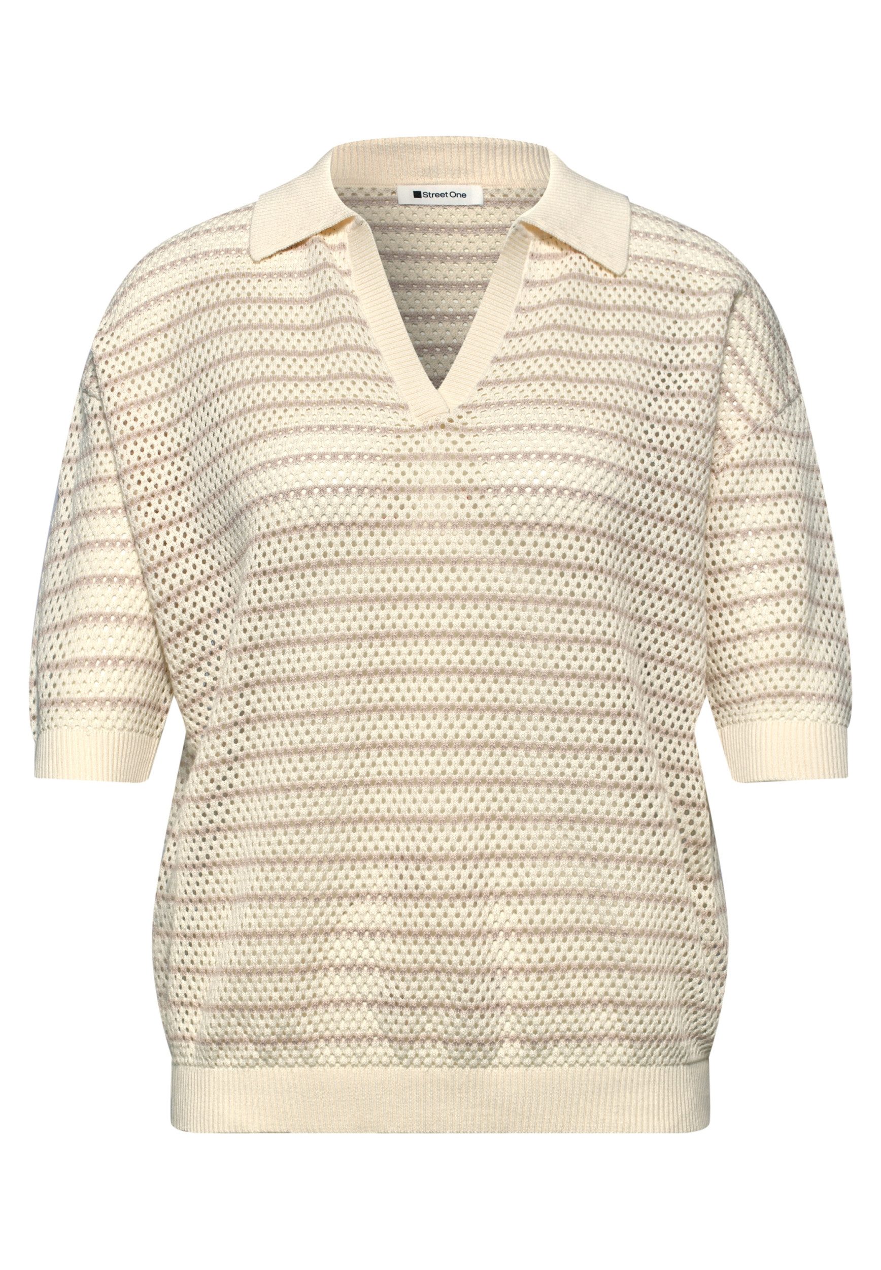 STREET ONE Strickpullover polo sweater stripes, soft beige