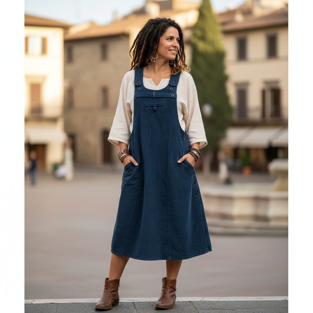 Guru-Shop Minirock Cord-Latzrock, Trägerkleid, Hippierock -.. alternative Bekleidung