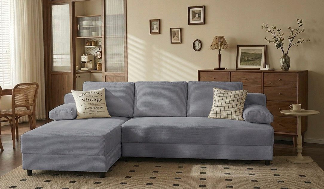 OTTO home Schlafsofa ONNIKO Ecksofa L-Form Cord, Breite: 240 cm, softer Cord-Bezug, mit Bettfunktion & Bettkasten (Liegefläche 120/240 cm)