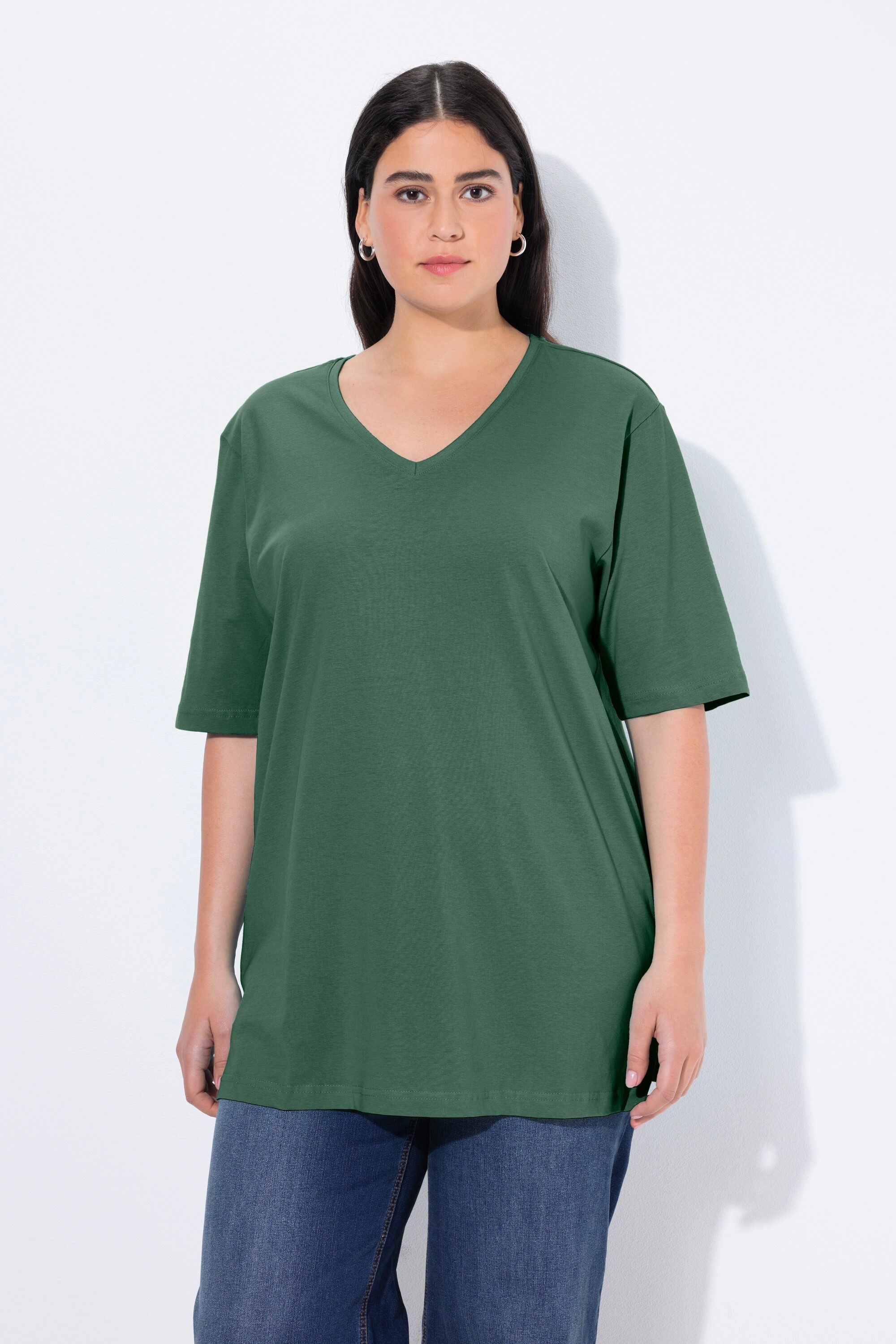 Ulla Popken T-Shirt T-Shirt V-Ausschnitt Relaxed Halbarm