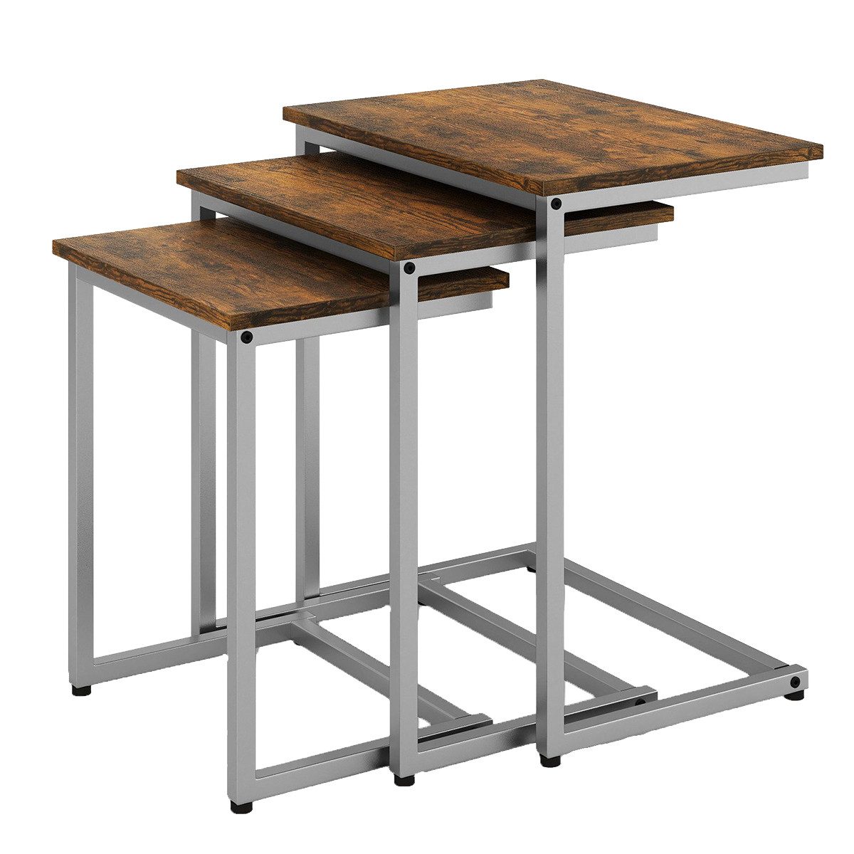 COSTWAY Beistelltisch, 3er Set, Couchtisch C-Form, Metallrahmen, stapelbar