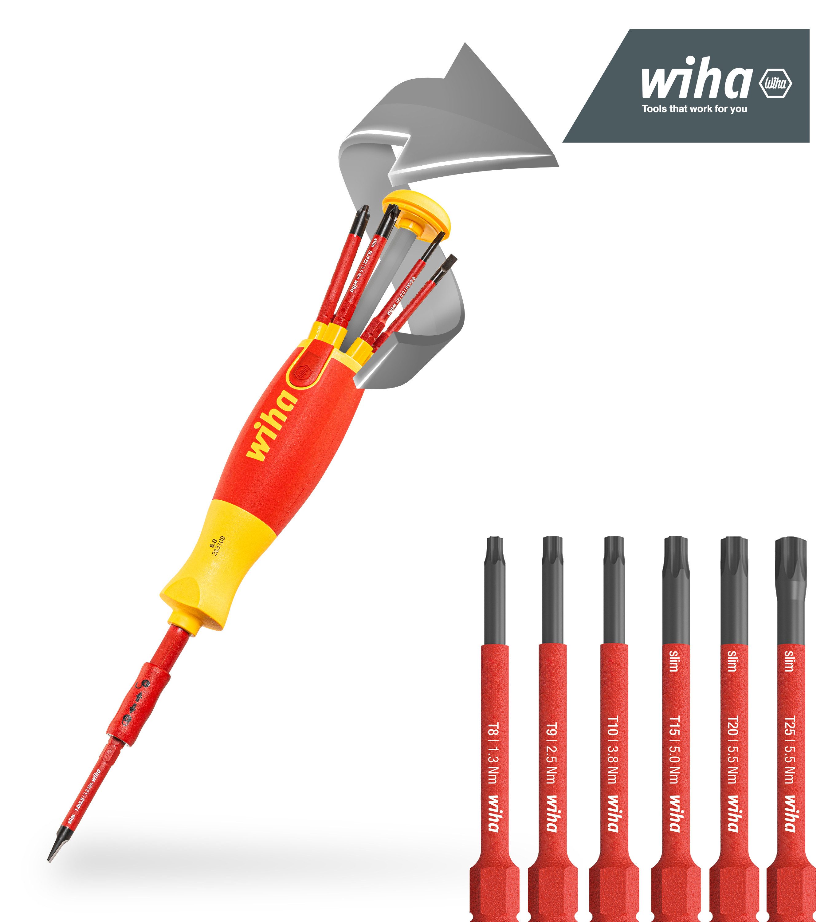 Wiha Schraubendreher LiftUp electric (41157) - 6 tlg., slimBits für Elektriker, Bithalter, TORX